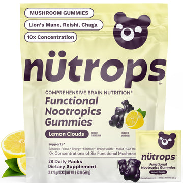 Nutrops Lions Mane Mushroom Gummies for adults, Functional Nootropics, Herbal Brain Supplement for Energy, Brain Health, Cognitive, Memory & Focus, Reishi, Chaga, Cordyceps, Coriolus, 28 daily Packs Grüns buy supplements canada
