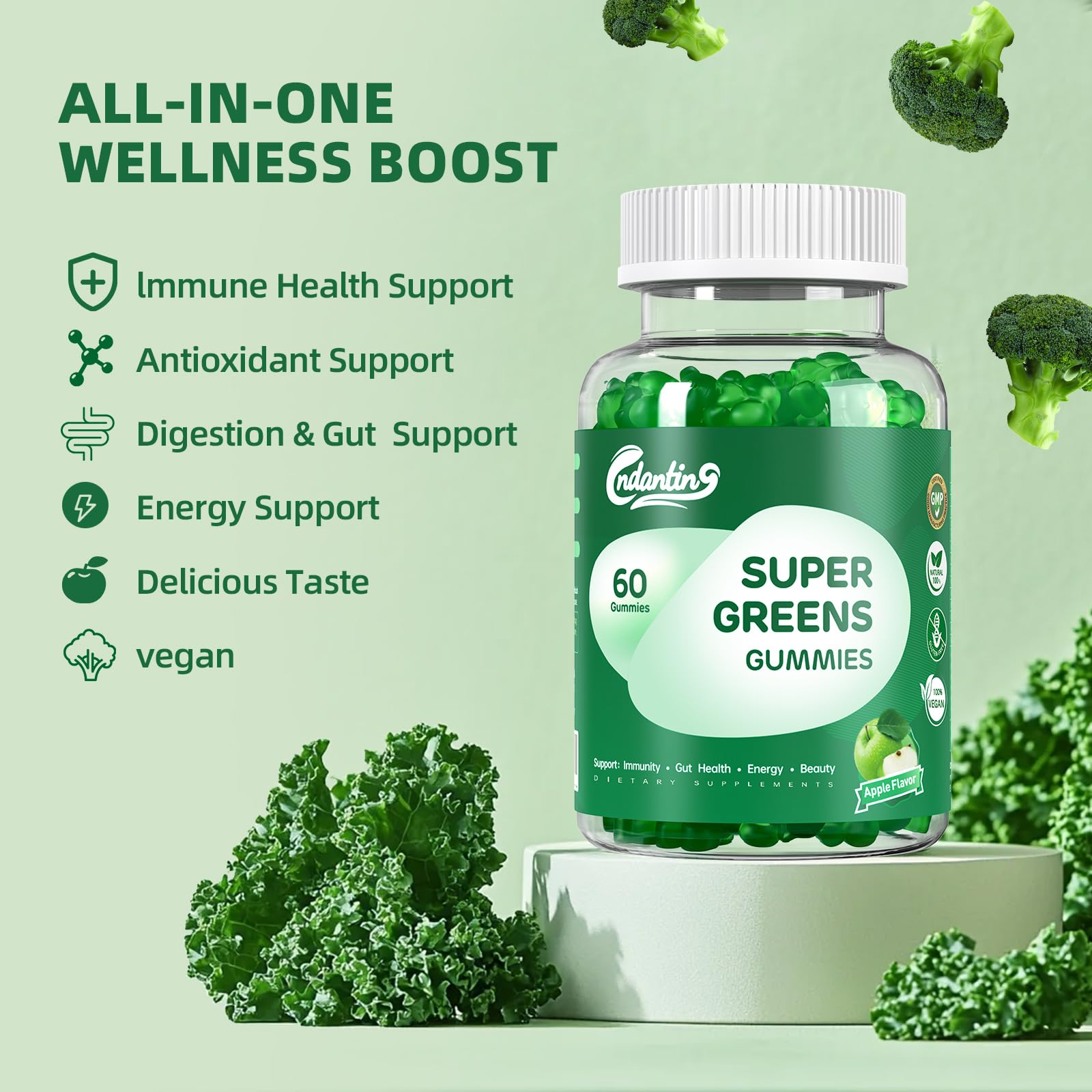 Multivitamin Super Greens Gummies - Daily Vegan Gummy Vitamins for Women, Apple Flavor | Organic Blend with Vitamin C, Turmeric, Zinc, Immune Support, Energy Booster, Metabolism | 60 Count CNDANTING buy supplements canada