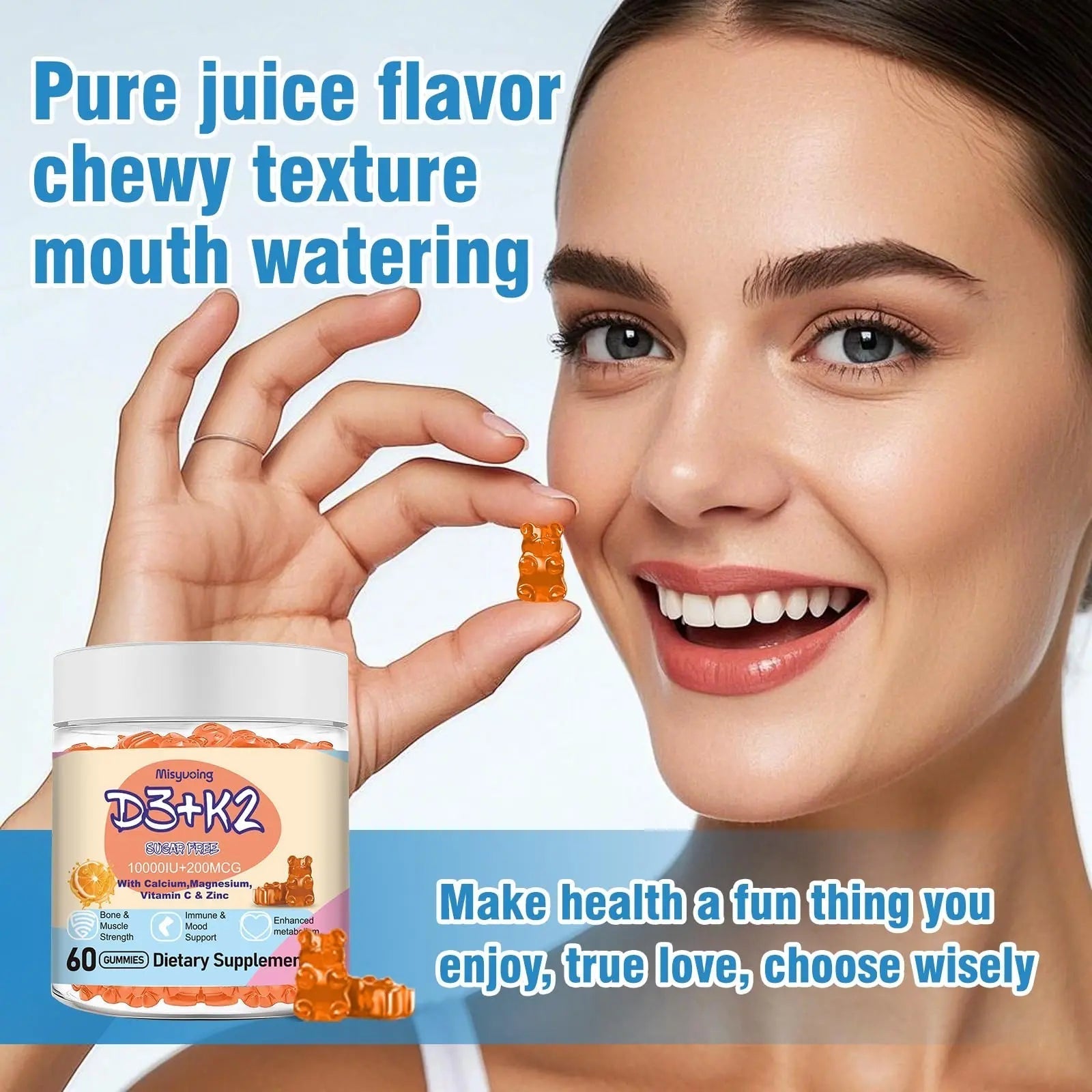 Misyvoing Vitamin D3 K2 Sugar-Free Gummies,Vitamin D3 10000 IU with K2 200mcg,VitaminC,Calcium,Magnesium,Zinc,Support for Bones Misyvoing buy supplements canada