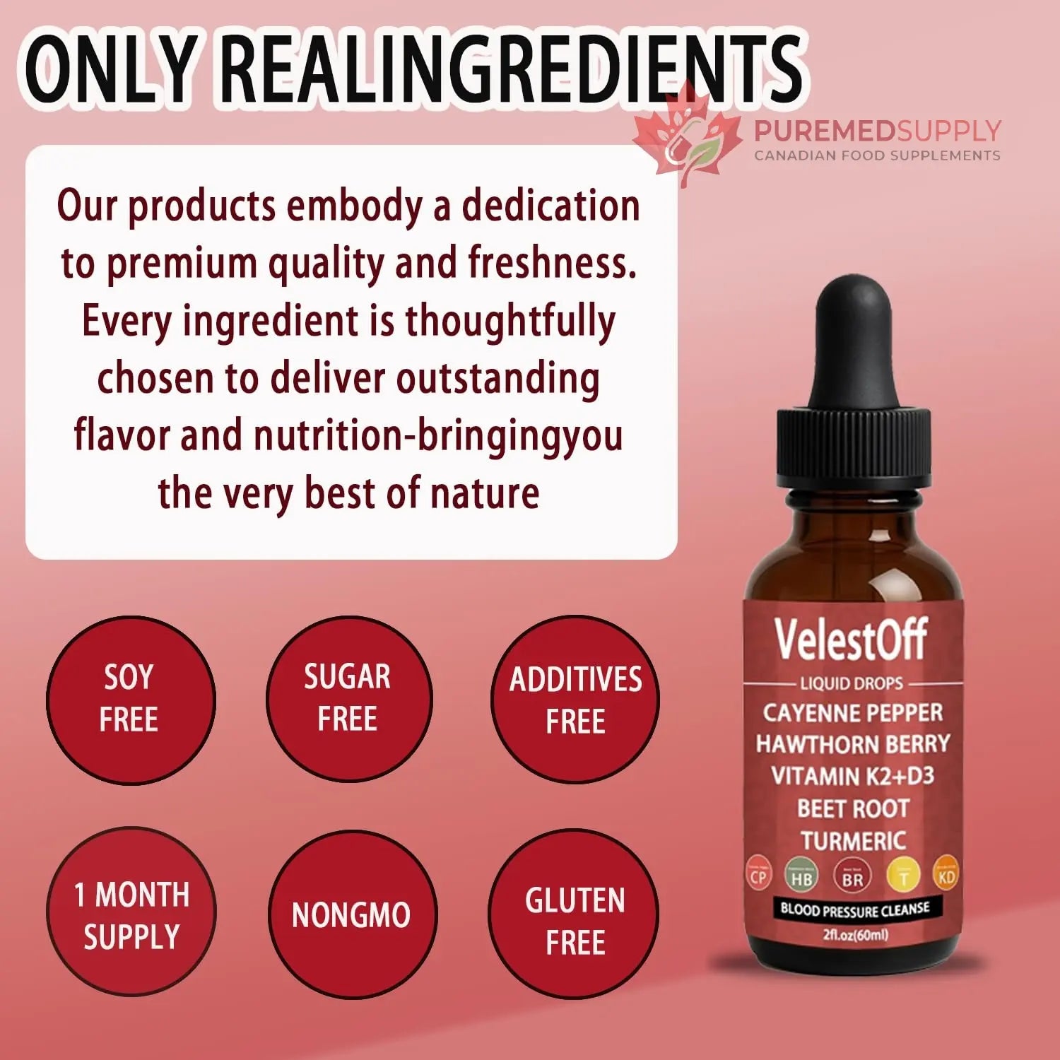 Velestoff Cayenne Pepper & Cayenne Pepper Drops Liquid Supplement with Hawthorn, Beet Root, Turmeric, Vitamin K2 D3 Nutralis buy supplements canada