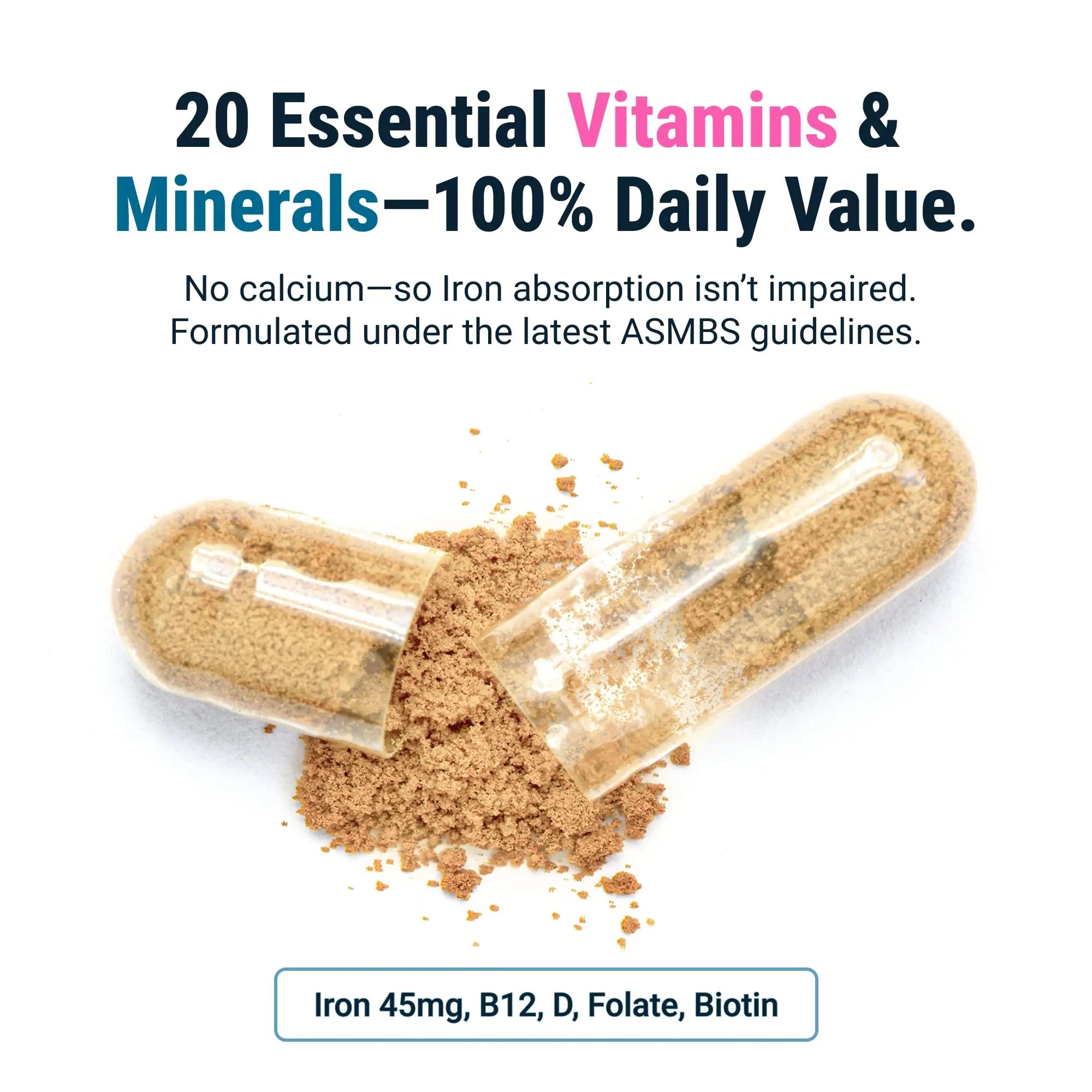 BariatricPal Multivitamin ONE 1 per Day! Bariatric Multivitamin Capsule with 45 mg of Iron | Easy to Swallow Capsule | BariatricPal buy supplements canada