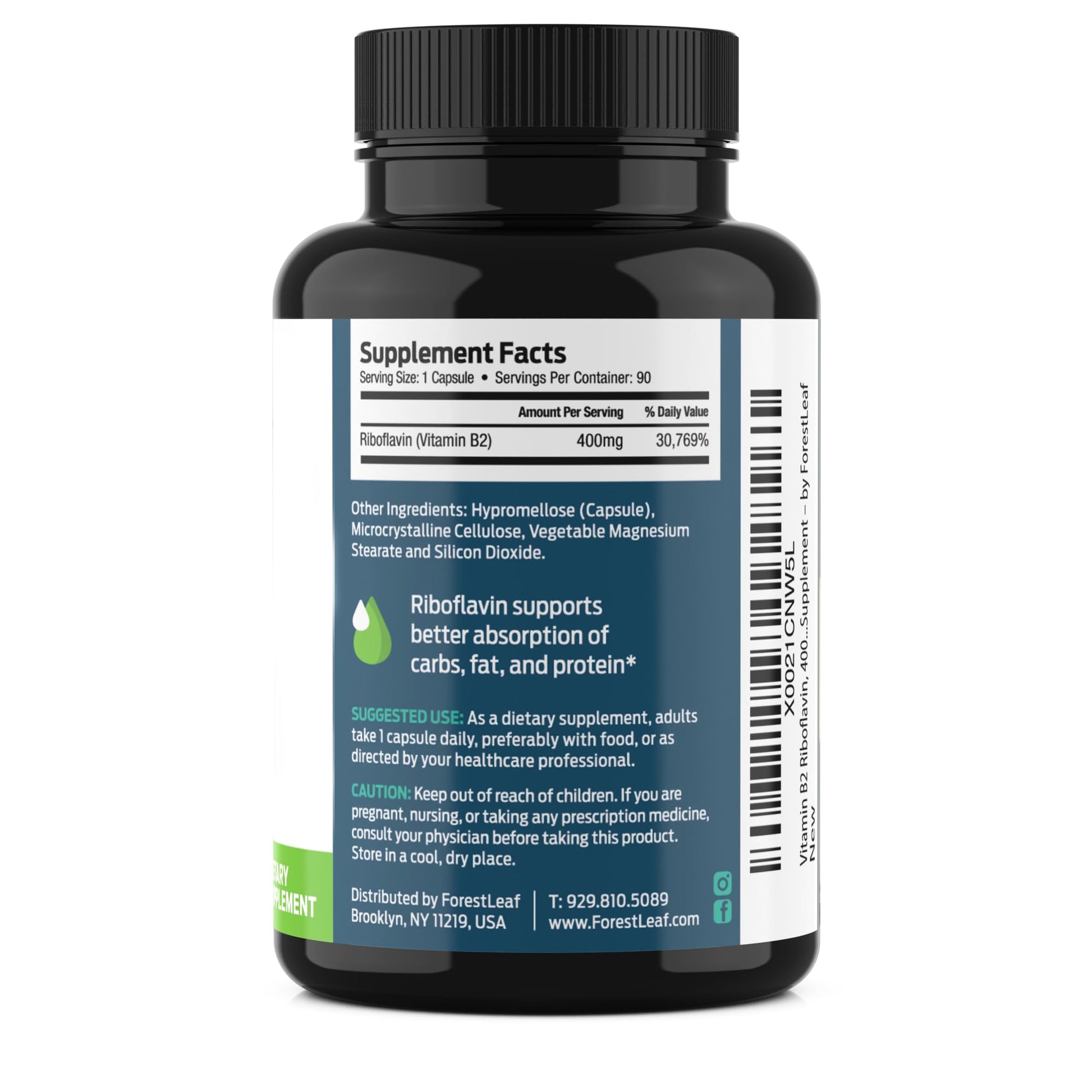 ForestLeaf Vitamin B2 Riboflavin 400mg - Energy, Skin & Cellular Health Supplement - Nervous System Support - Vitamin B 2 VIT B - Non-GMO & Gluten Free ForestLeaf buy supplements canada