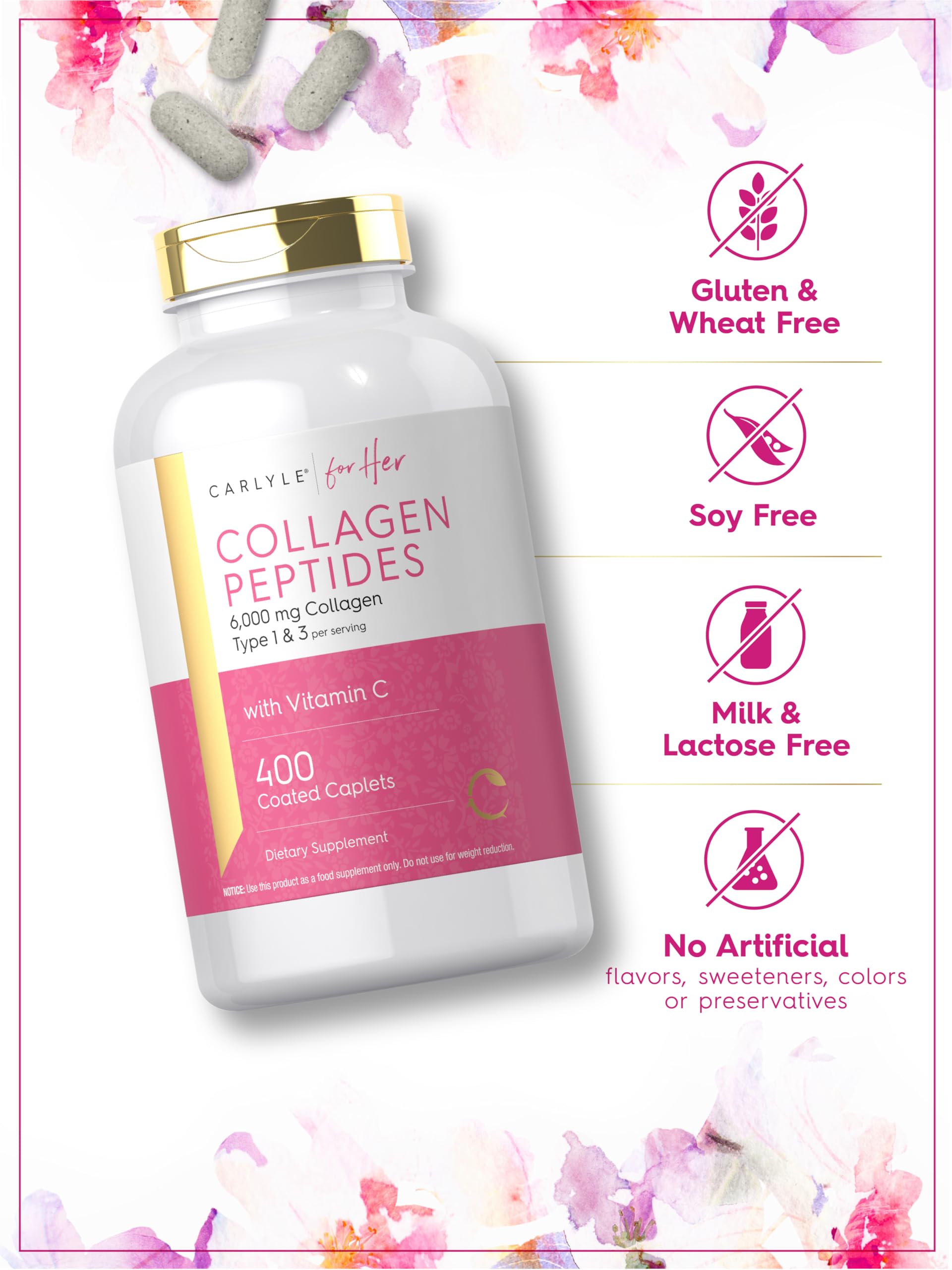 Carlyle Collagen Peptides 6000mg | 400 Caplets | with Vitamin C | Type 1 and 3 | Non-GMO, Gluten Free, Grass Fed Supplement Carlyle buy supplements canada