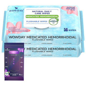 Wowday Flushable Hemorrhoid Wipes | Medicated Witch Hazel Wipes Ph Balanced | 112 Count Natural Fragrance Free Adult Hemorrhoids Witch Hazel Wipe for Butt Itch WowDay buy supplements canada