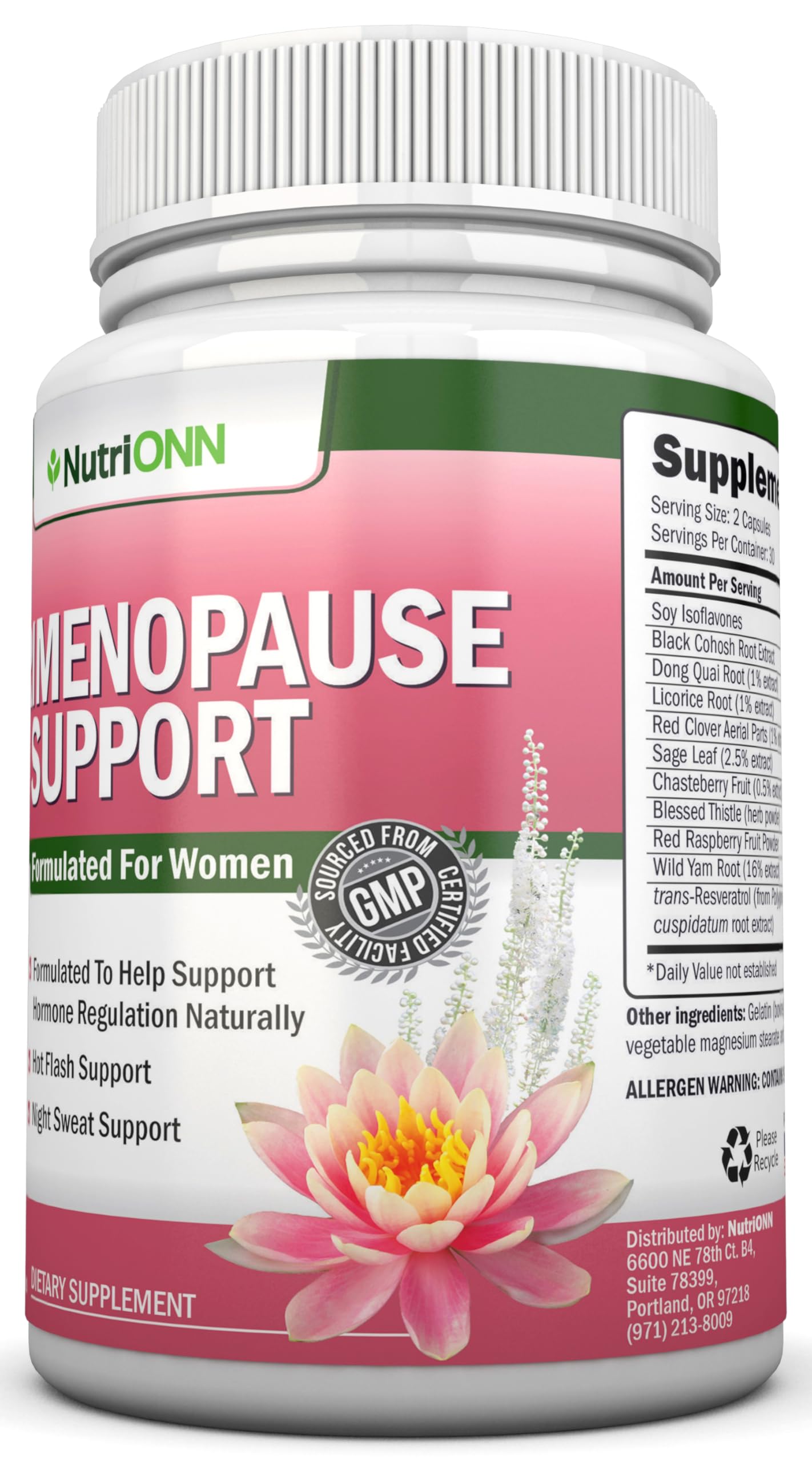 NutriONN Perimenopause Supplement for Women - Natural Support for Hot Flashes & Night Sweats - Improved Mood & Sleep - 11 Herbal Ingredients with Black Cohosh & Red Clover - Hormone Balance - Non-GMO NutriONN buy supplements canada