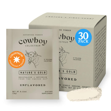 COWBOY COLOSTRUM Powder Travel Packs - Bovine Colostrum Powder - First Day Milking Whole Colostrum - Grass Fed Colostrum Supplement for Gut Health, Immunity, Skin & Hair (Unflavored, 30 Servings) COWBOY COLOSTRUM buy supplements canada