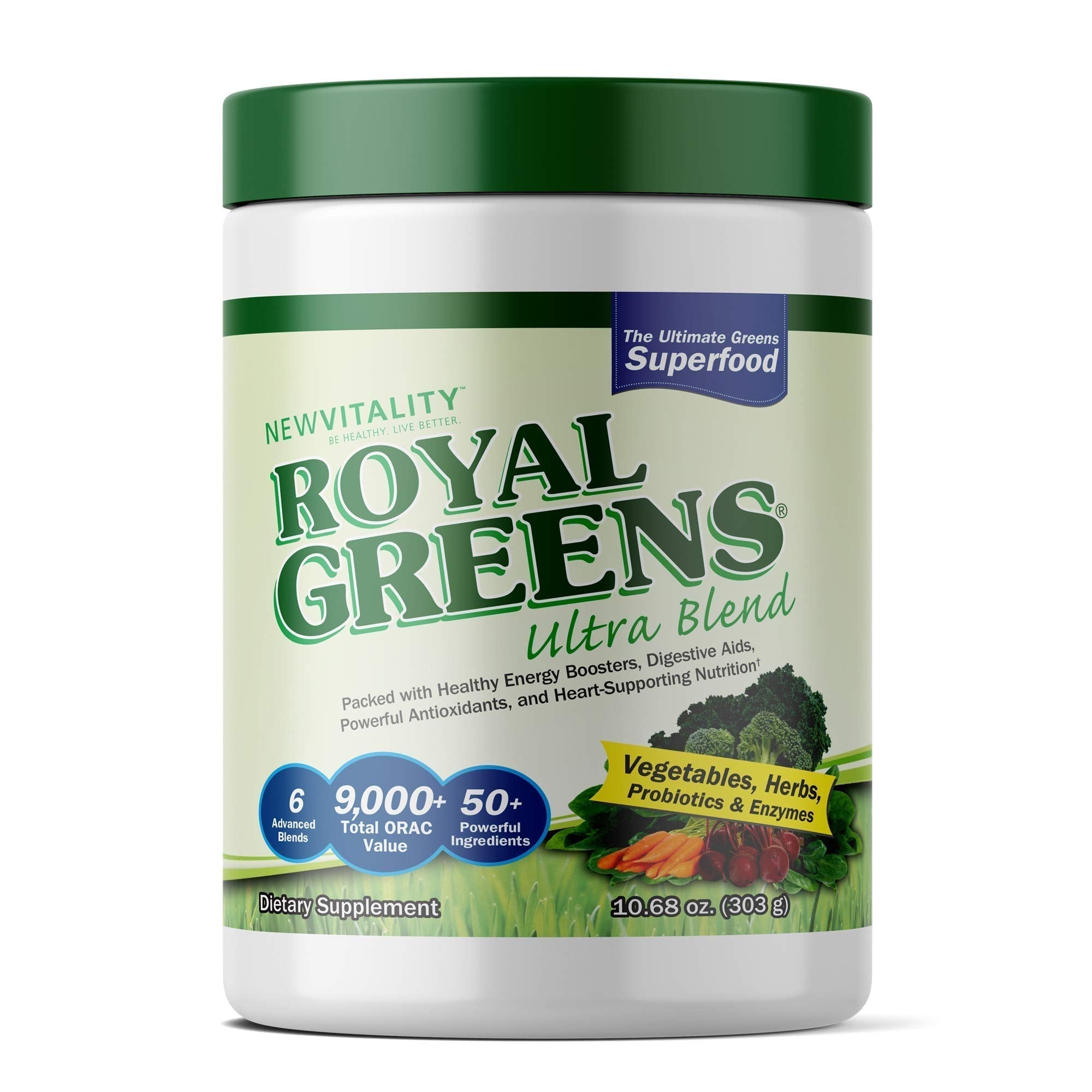 New Vitality Royal Greens Superfood Powder | Healthy Veggie Powder with Probiotics, Enzymes, Antioxidants, Wheat Grass & Greens 10.75oz (30 Day Supply) New Vitality buy supplements canada