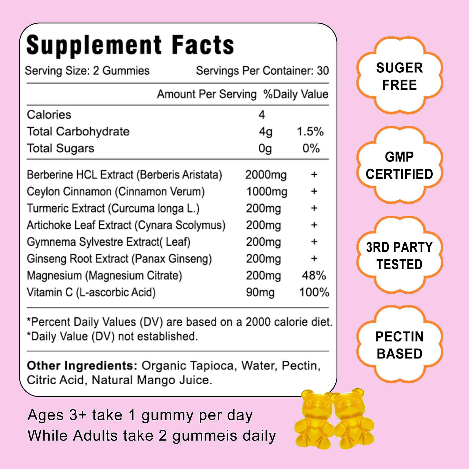 2 Pack Berberine with Ceylon Cinnamon Gummies, 2000mg High Potency Berberine HCI VZOXAINS buy supplements canada