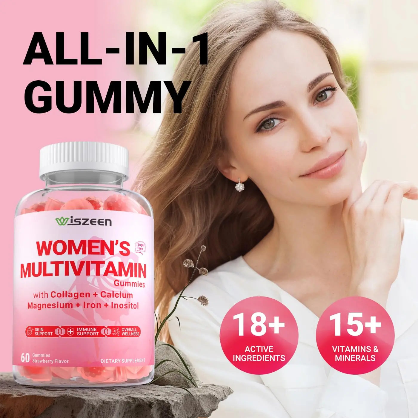 Wiszeen Sugar Free Methylated Multivitamin for Women Gummies, Biotin, Collagen, Calcium, Magnesium, Inositol, Folate, Iron, Vitamin A, C, D, E Wiszeen buy supplements canada
