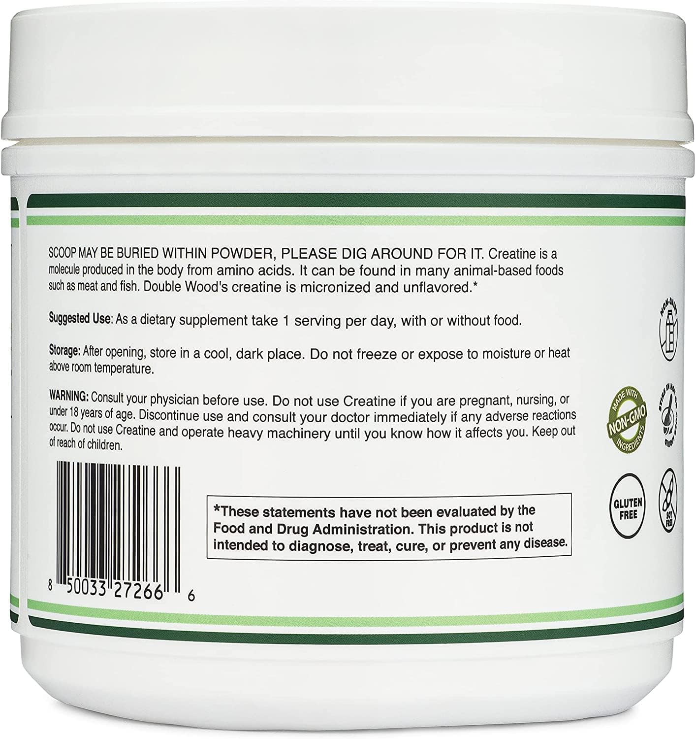 Creatine Monohydrate Powder 1.1lbs (100 Servings of 5 Grams Each) - No Fillers, Vegan Safe, Non-GMO, Gluten Free by Double Wood Double Wood Supplements buy supplements canada