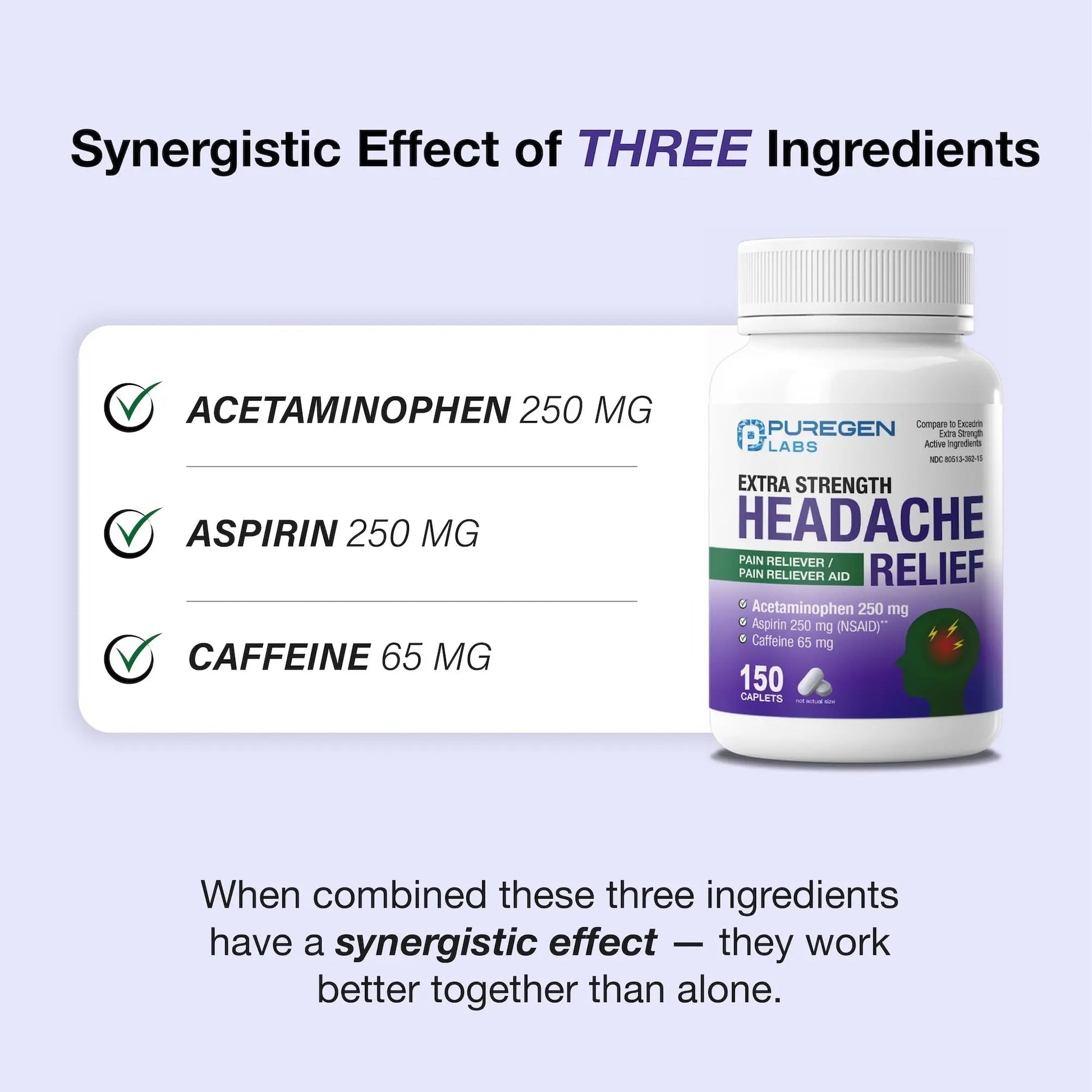 Puregen Labs Extra Strength Headache Caplets, Aspirin 250 mg (NSAID), Caffeine 65 mg, 150 Count P Puregen Labs buy supplements canada