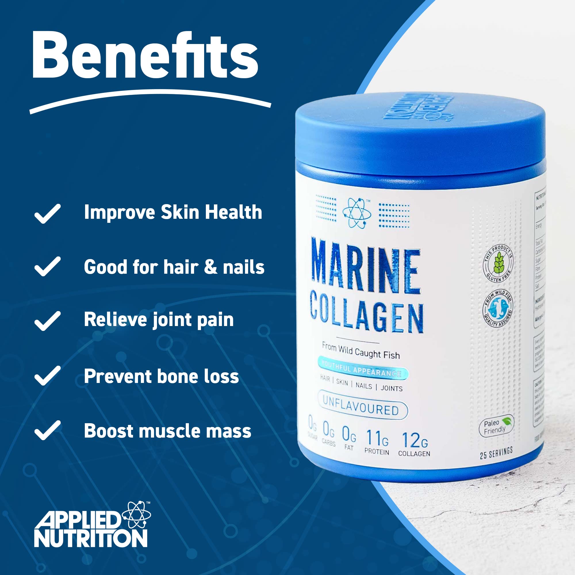 Applied Nutrition Marine Collagen Powder - Hydrolysed Collagen Protein, Healthy Skin, Hair, Nails Applied Nutrition buy supplements canada