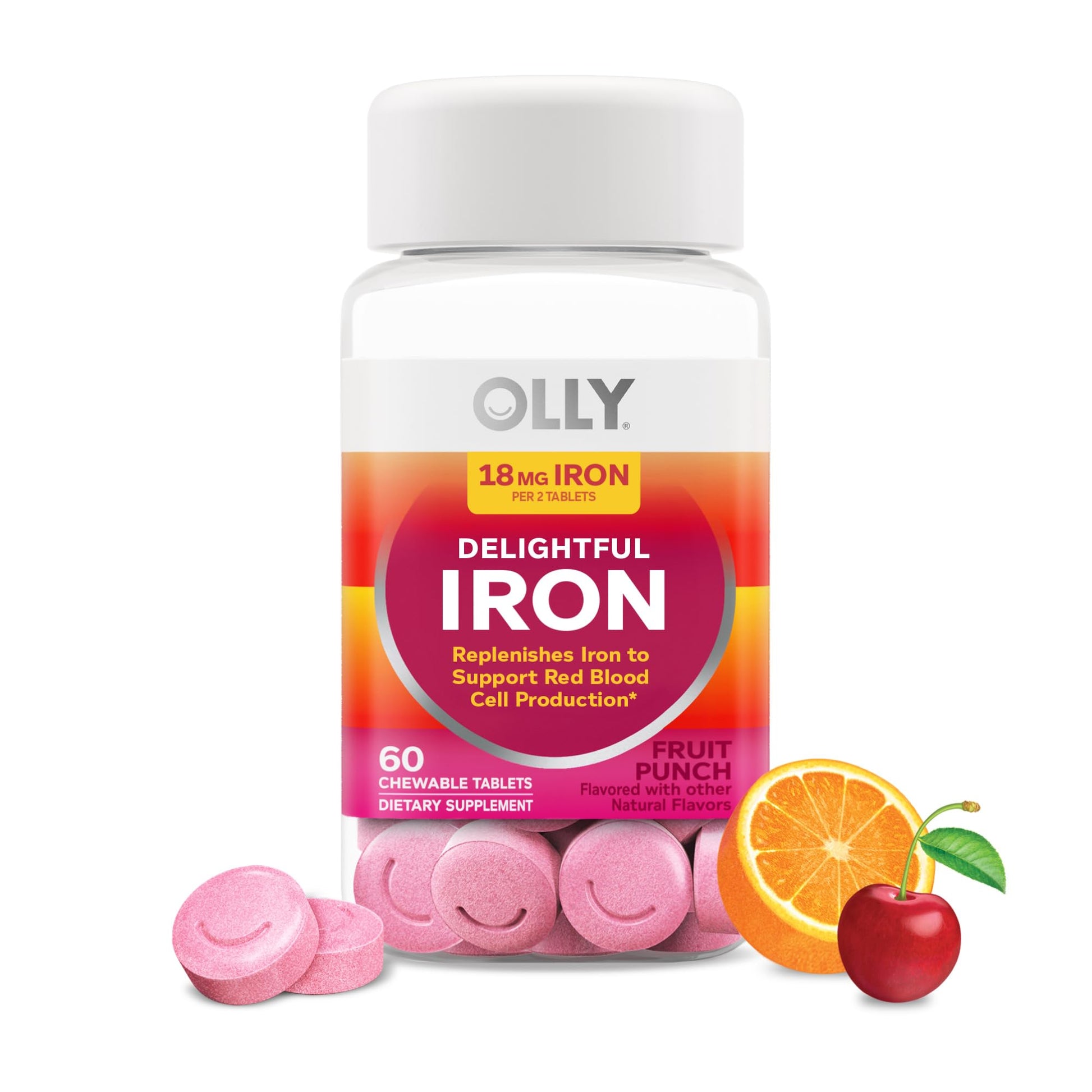 OLLY Delightful Iron Chewable Tablet, Iron Supplement from AB Fortis, Fruit Punch Flavored, 30 or 20 Day Supply - 60 Count OLLY buy supplements canada