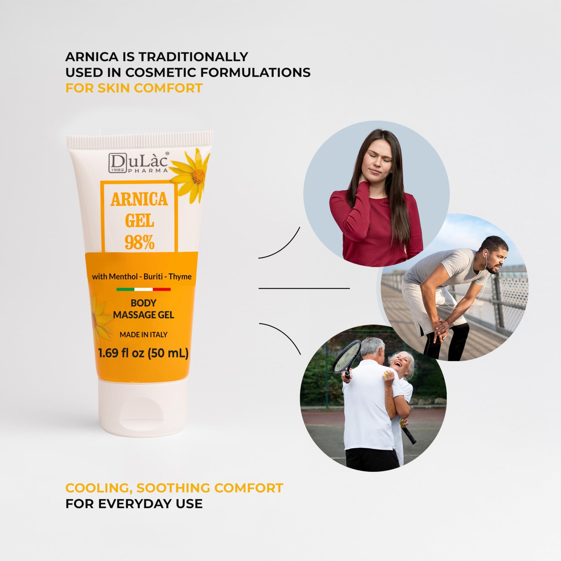 Dulac Arnica Body Massage Gel – Water-Based Cosmetic Massage Gel with Arnica Montana, Fast-Absorbing Lightweight Texture, Non-Greasy Feel, Dermatologically Tested, 1.7 Fl Oz DULÀC FARMACEUTICI 1982 buy supplements canada