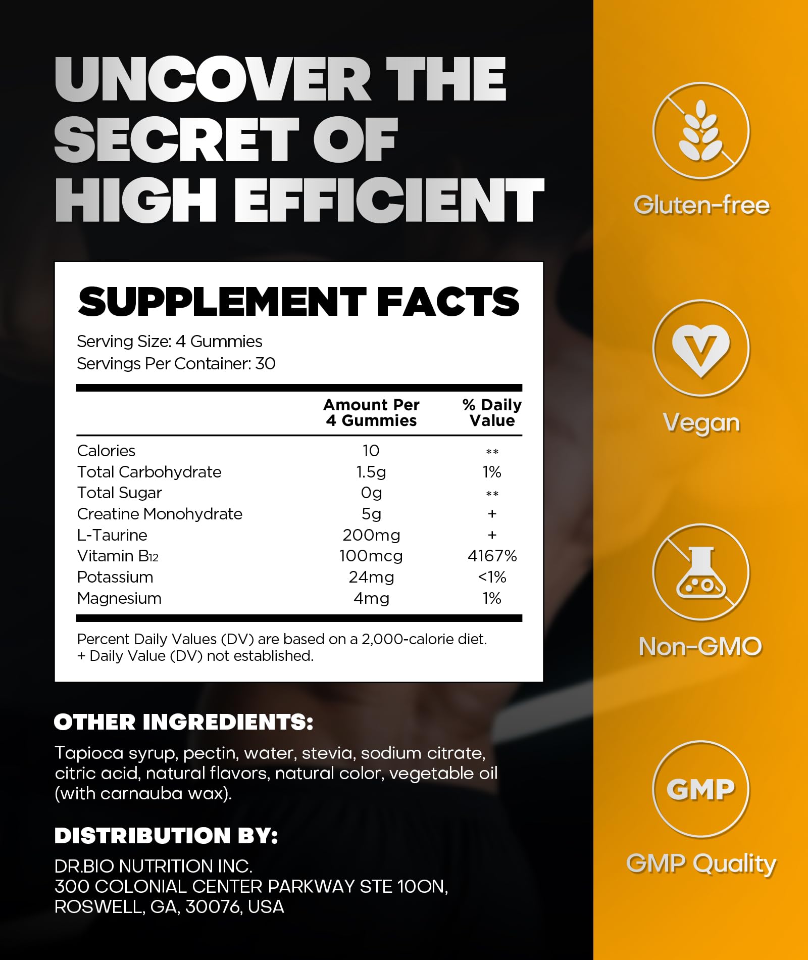 Instant Boost Creatine Monohydrate Gummies, Complex Formula with Real 5000mg Creatine, L-Taurine, B12, Mg & K, Pre-Workout Creatine for Women & Men to Support Energy DR.BIO buy supplements canada