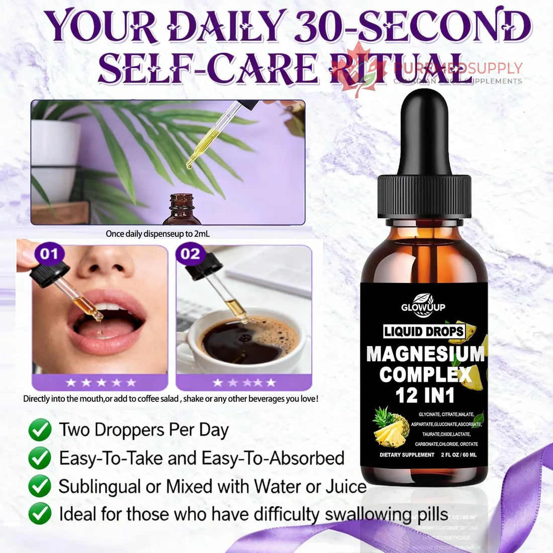 Magnesium 12 in 1 Complex 1000mg Supplement for Women & Men, High Absorption Liquid Magnesium W/Glycinate Citrate Malate Taurate Oxide Aspartate Orotate, Calm Magnesium for Sleep Muscle Heart Support GLOVVUUP buy supplements canada