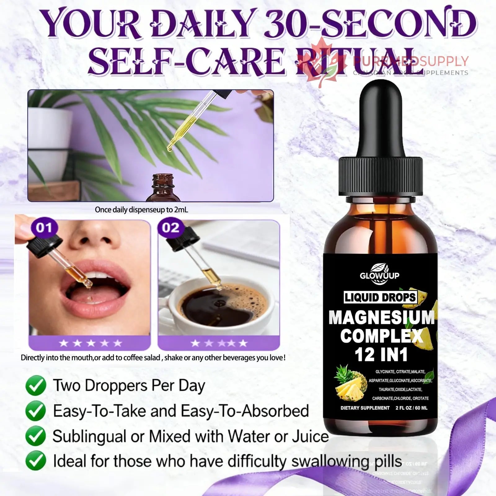 Magnesium 12 in 1 Complex 1000mg Supplement for Women & Men, High Absorption Liquid Magnesium W/Glycinate Citrate Malate Taurate Oxide Aspartate Orotate, Calm Magnesium for Sleep Muscle Heart Support GLOVVUUP buy supplements canada