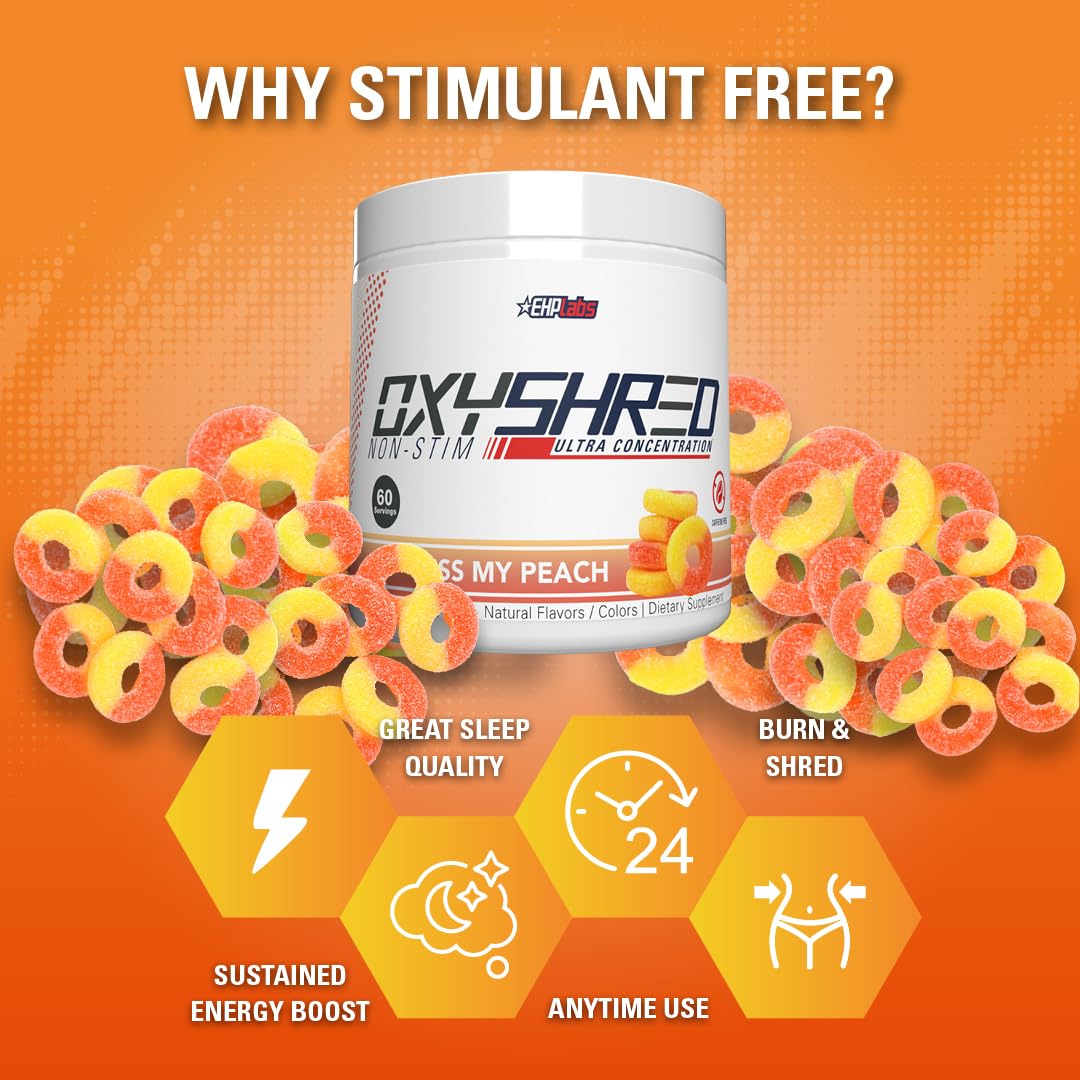 EHP Labs OxyShred Non Stimulant Pre Workout Powder - Stim Free Pre Workout, Caffeine Free Preworkout for Men & Women with L Glutamine & Acetyl L Carnitine - Peach, 60 Servings EHP Labs buy supplements canada