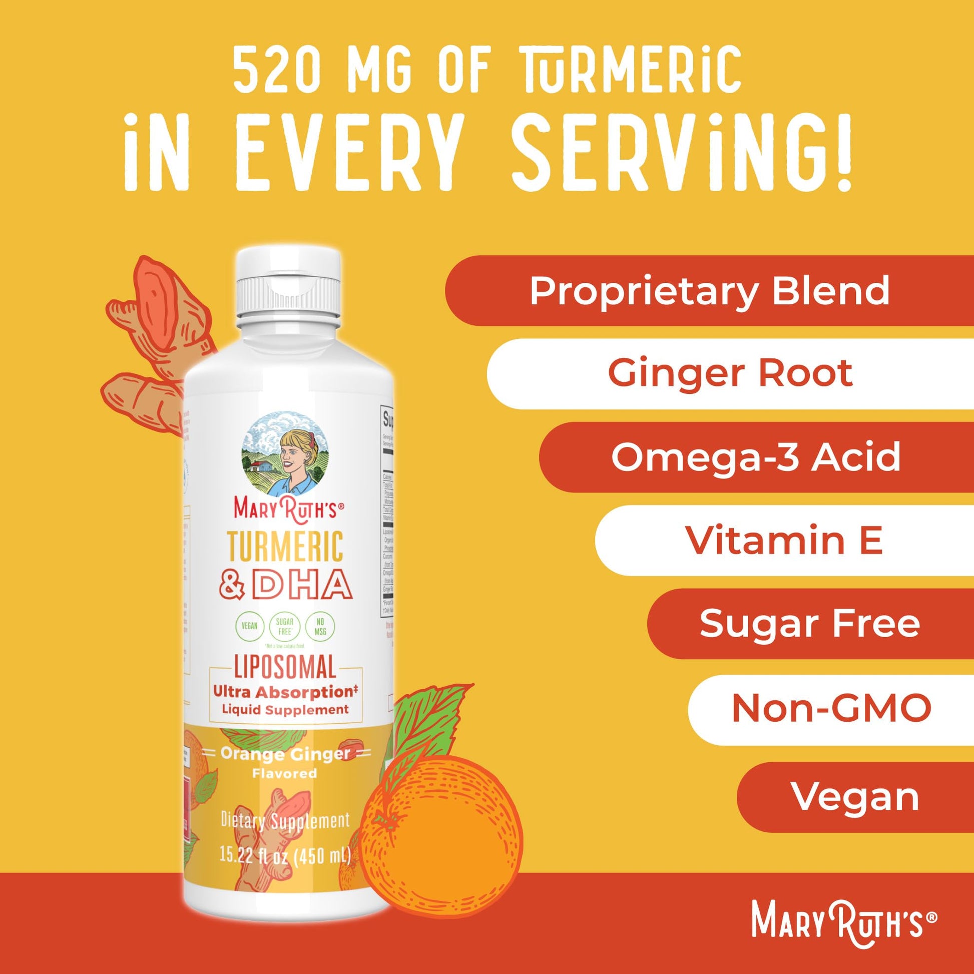 MaryRuth Organics | Liposomal Turmeric & DHA | Curcumin | Ginger Root Oil | Algal DHA & Vitamin E | Cognitive Function | Mood Support | Joint Health | Liquid Supplement | 15.22 oz MARYRUTH'S buy supplements canada