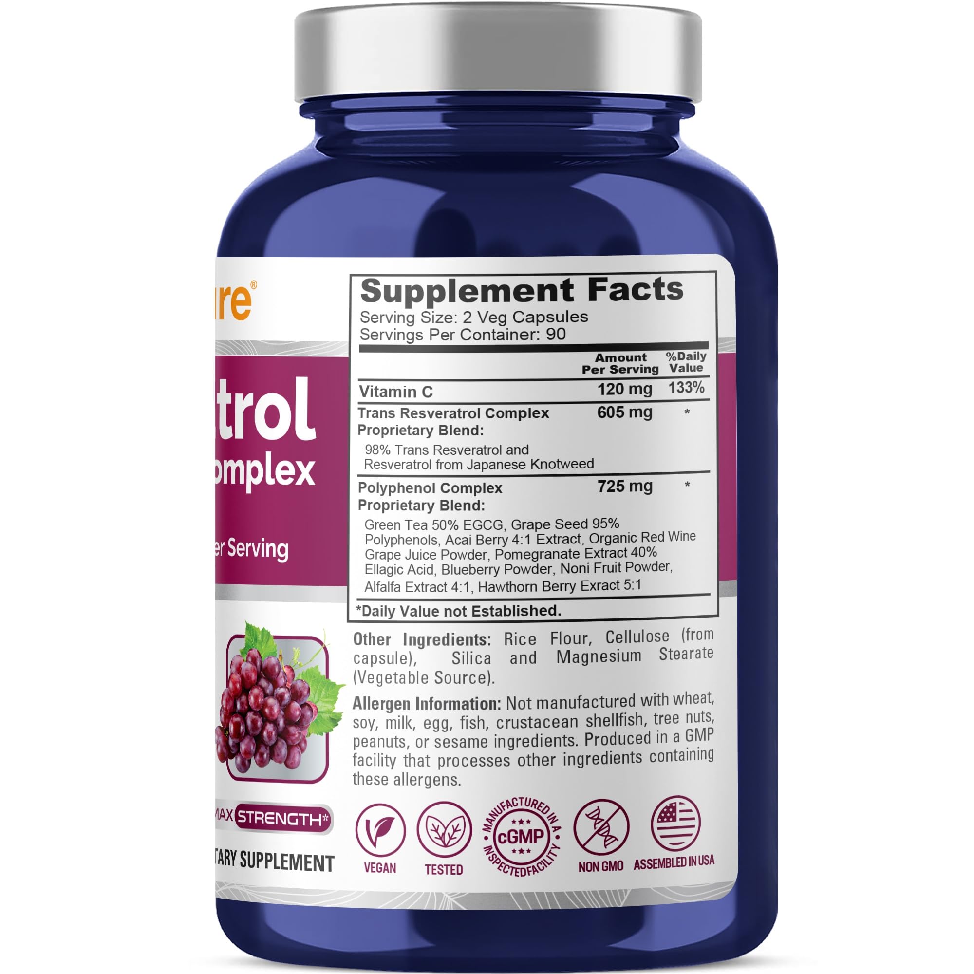 NusaPure Resveratrol & Polyphenol Complex 1450mg 180 Vegetarian Caps (Non-GMO, Vegan) Vitamin C NusaPure buy supplements canada