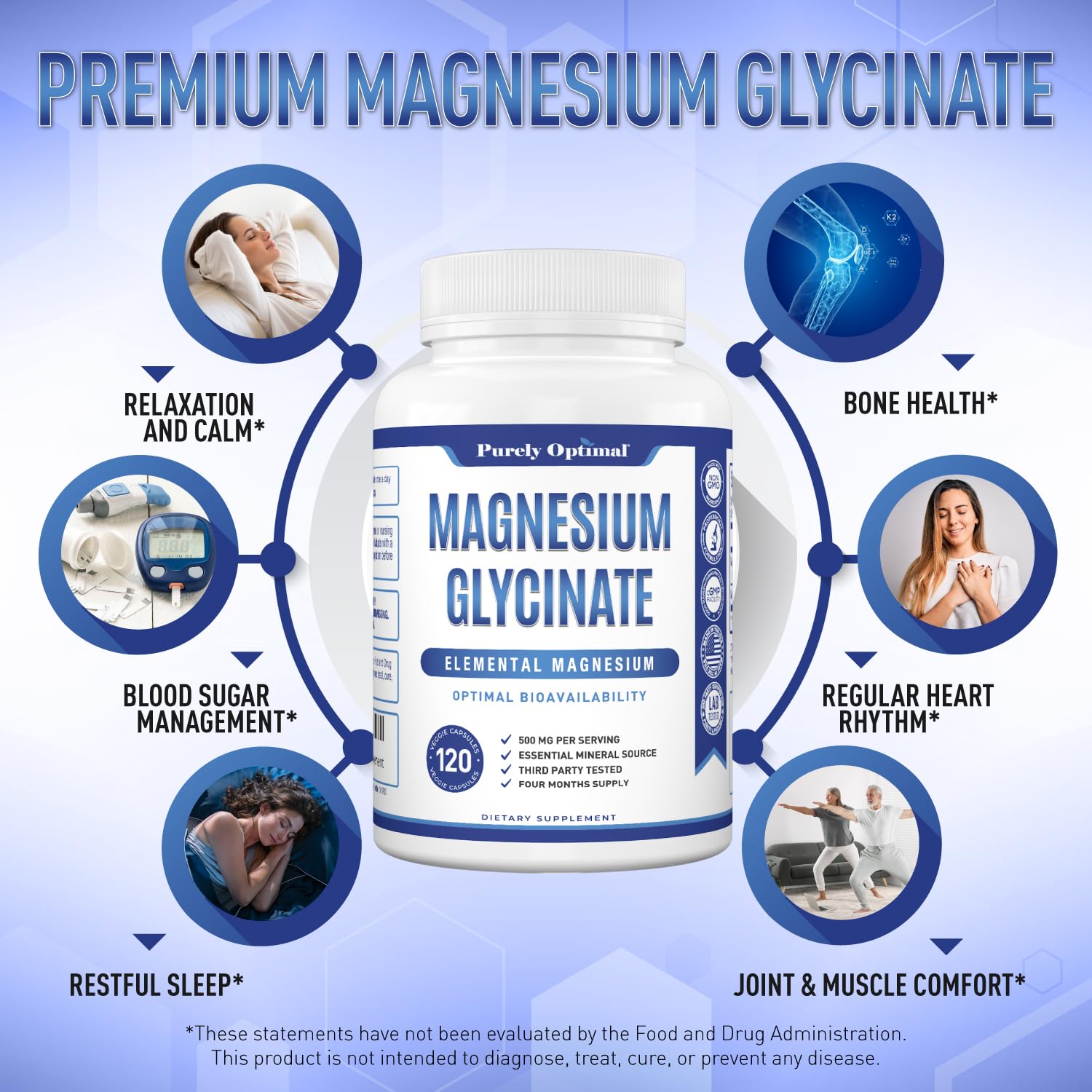 Purely Optimal Magnesium Glycinate 500mg – Sleep Support & Stress Relief – Gentle, High Absorption Magnesium Supplement for Muscle Relaxation, Calm & Nerve Support – 120 Capsules Purely Optimal buy supplements canada
