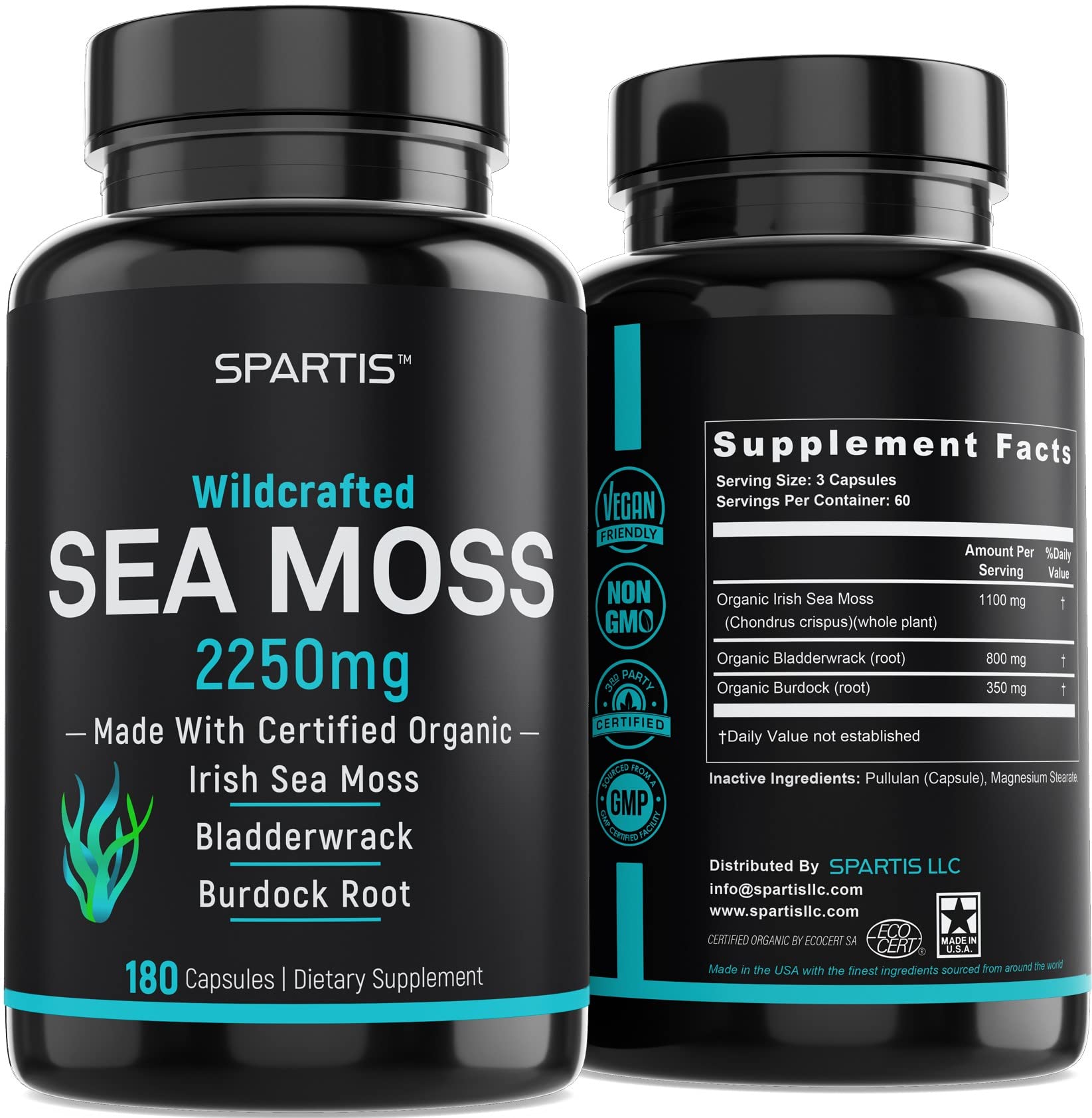 Certified Organic Sea Moss Capsules 2250mg Wildcrafted Irish Sea Moss Burdock Root SPARTIS buy supplements canada