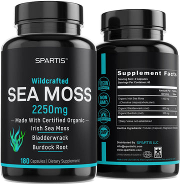 Certified Organic Sea Moss Capsules 2250mg Wildcrafted Irish Sea Moss Burdock Root SPARTIS buy supplements canada
