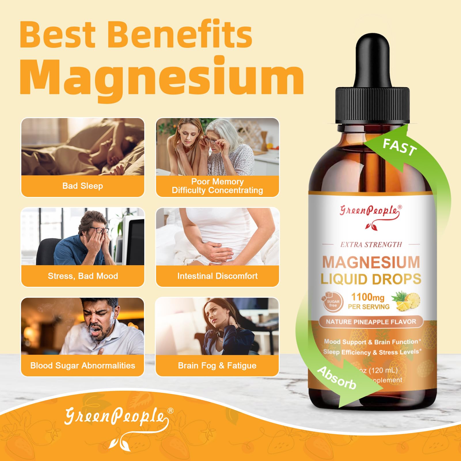 GREENPEOPLE Magnesium Glycinate Liquid Drop - 17-in-1 4Fl. Oz Triple Magnesium Complex Supplement with Glycinate 400mg & Citrate 500mg Taurate/L-Theanine for Calm Mood/Muscle/Sleep,Pineapple Flavor GREENPEOPLE buy supplements canada