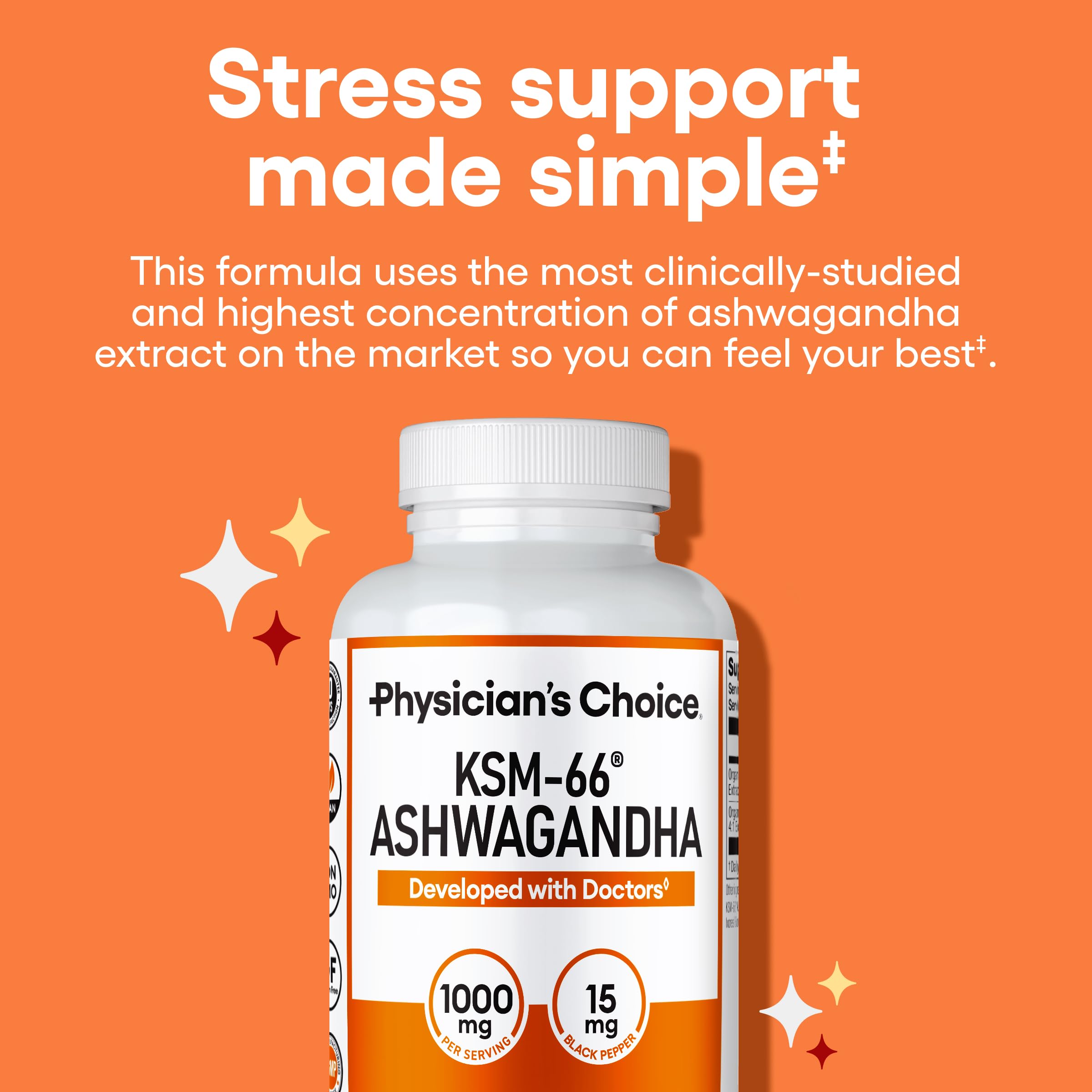 Physician's CHOICE KSM-66 Ashwagandha Root Powder Extract 1,000mg - Organic - with Black Pepper for Maximum Absorption - 5% Withanolides - Stress, Mood & Athletic Support - 60 Vegan Capsules Physician's CHOICE buy supplements canada