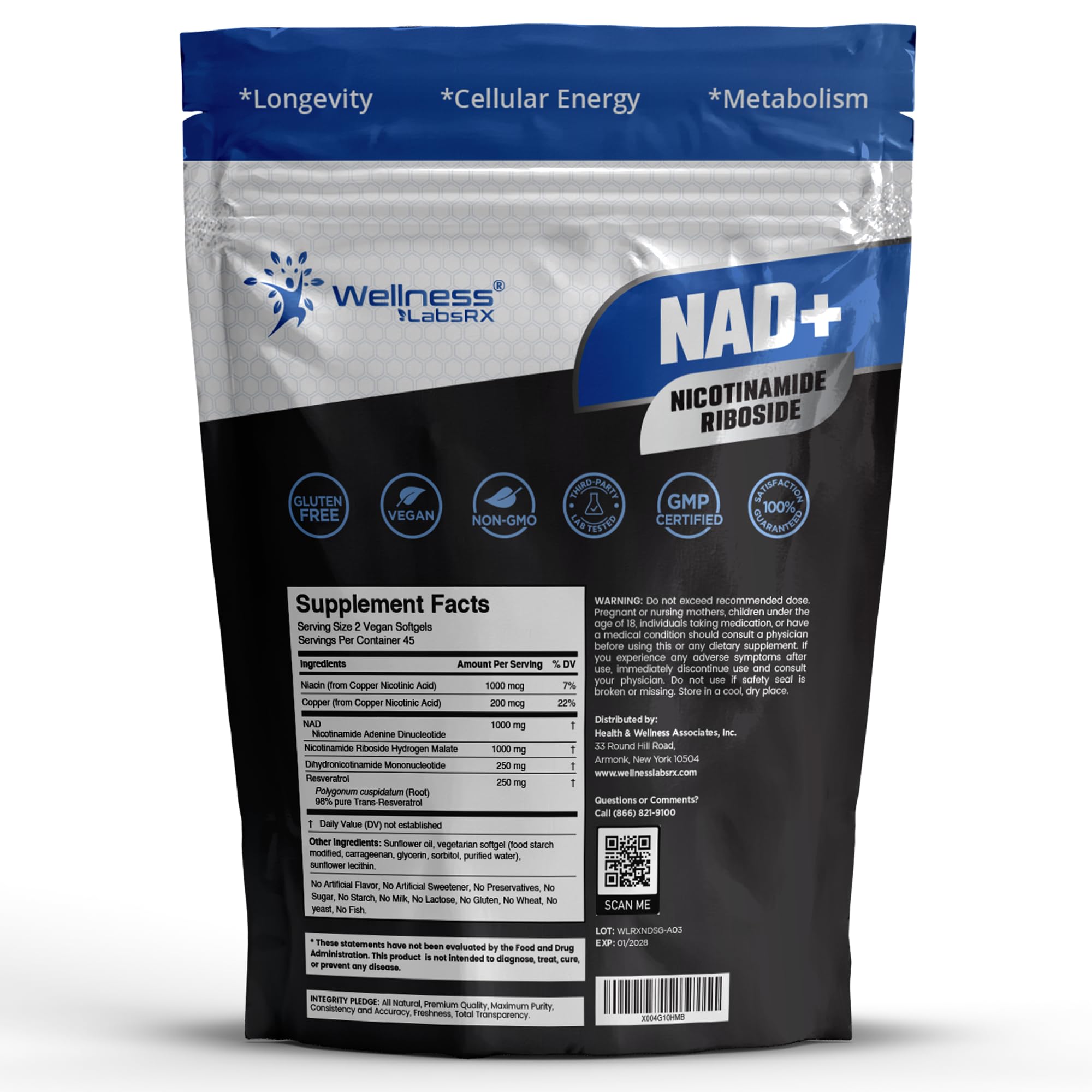 WELLNESS LABSRX NAD+ Supplement - Third-Party Tested NMNH Supplement Softgels, NAD Resveratrol 2500mg NAD Supplements for Anti-Aging, Longevity, and Cellular Health Support - Made in USA WELLNESS LABSRX buy supplements canada