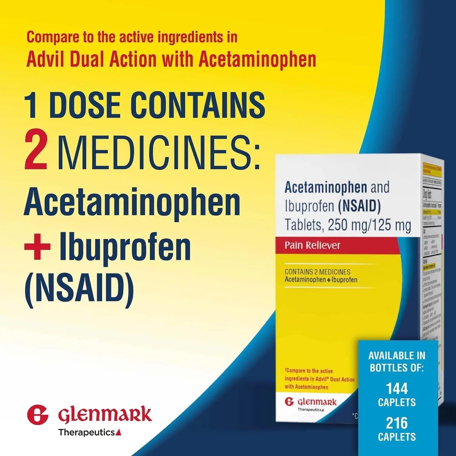 Dual Action Acetaminophen 250mg and Ibuprofen 125mg Caplets, Up to 8h of Pain Relief for Minor Aches and Pain, Headaches, Toothache, Backache, Menstrual Cramps, Minor Arthritis Pain, 216 Count Glenmark Therapeutics buy supplements canada