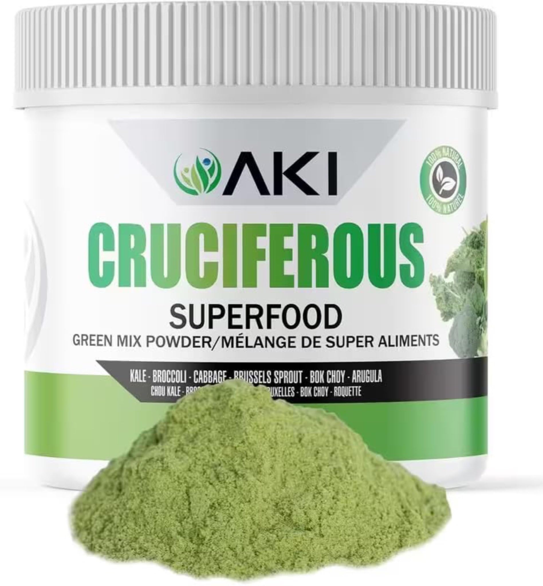 AKI Cruciferous Superfood Green Mix Powder - Made from Kale, Broccoli, Brussels Sprouts, Cabbage - Packed with Essential Phytonutrients & Vitamins ((5.3oz/150g)) AKI ORGANIC buy supplements canada