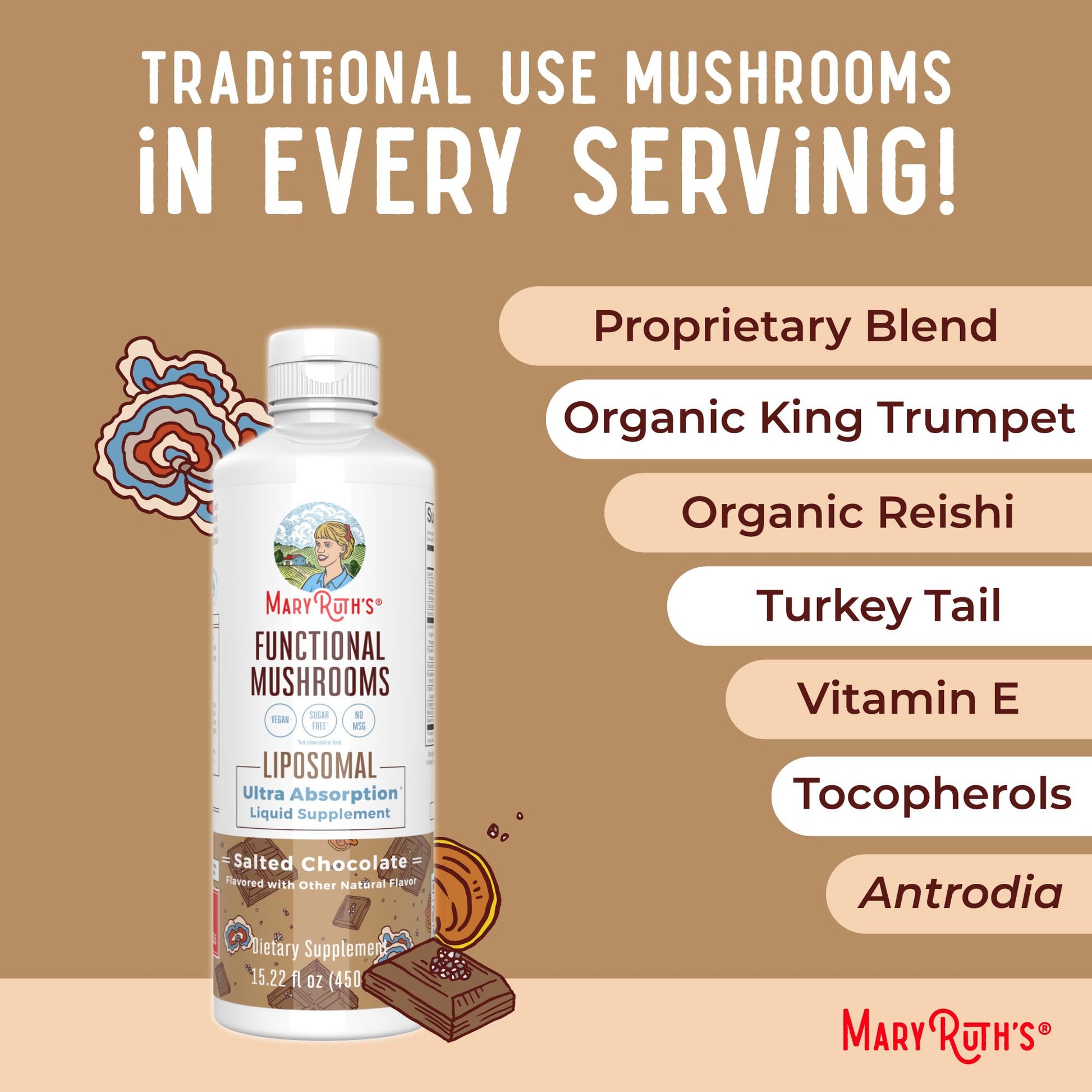 MaryRuth Organics Mushroom, Mushroom Supplement, Mushroom Liquid Vitamin, Reishi Mushroom Supplement for Immune Support, Turkey Tail Vitamin for Stress Relief, Vegan, Non-GMO, Gluten Free, 15.22 Fl Oz MARYRUTH'S buy supplements canada