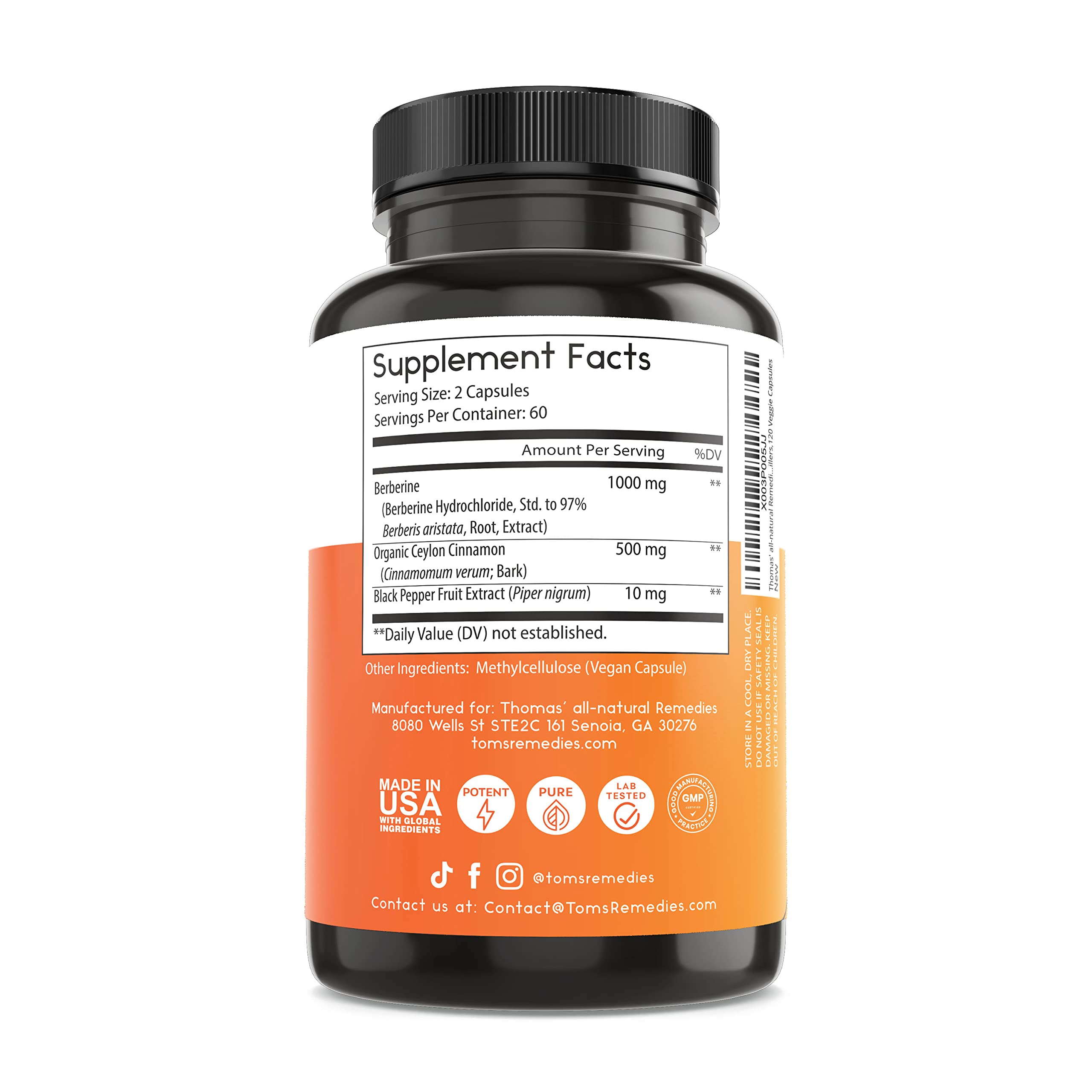 Thomas' all-natural Remedies Berberine 500mg (1000mg Per Serving)- 120 Vegan Capsules Thomas' all-natural Remedies buy supplements canada