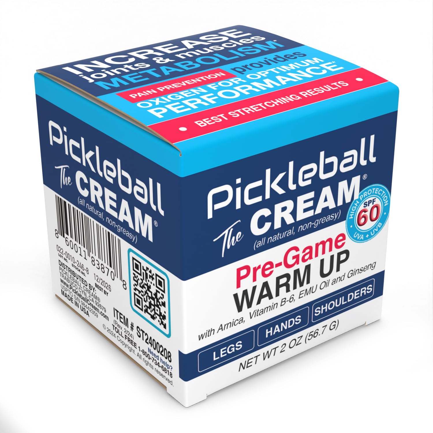 Pickleball Cream PRE-Game Warm UP SPF 60 Joint & Muscle Therapy Cream Grip Strength Pickleball Paddle Control Accurate Ball Shots Joints Muscles Metabolism Oxygen Pain Prevention Maximum Performance Pickleball Cream buy supplements canada