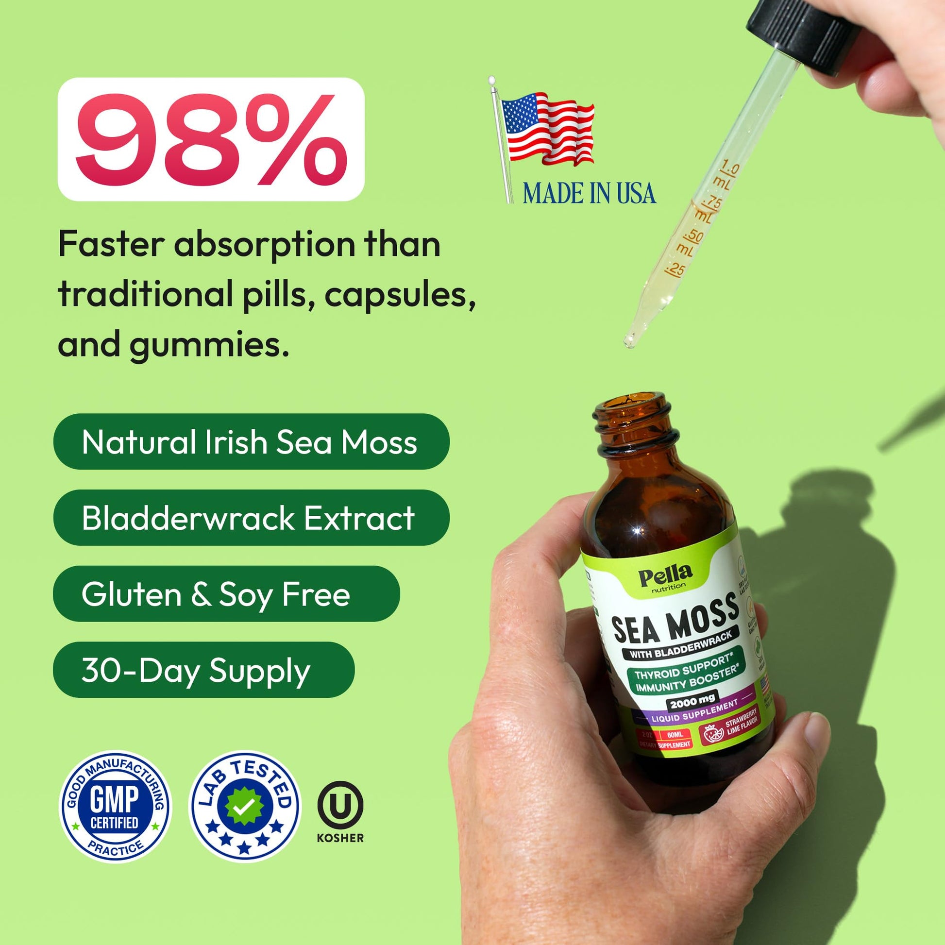 Pella Nutrition Sea Moss Drops with Bladderwrack – 4X Faster Absorption Than Irish Sea Moss Gel Superfood, Gummies, and Capsules – Digestive & Immune Support Supplement (Strawberry Lime, 60mL) Pella Nutrition buy supplements canada