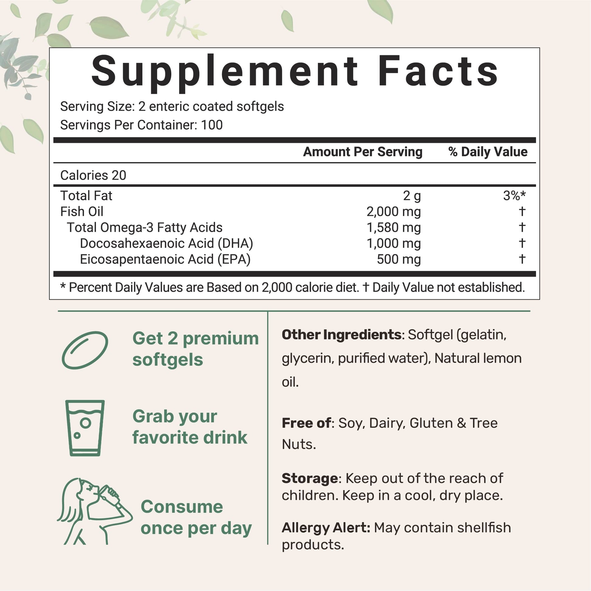 Omega 3 Fish Oil DHA Supplements 1000mg with EPA 500mg, 200 Softgels Micro Ingredients buy supplements canada