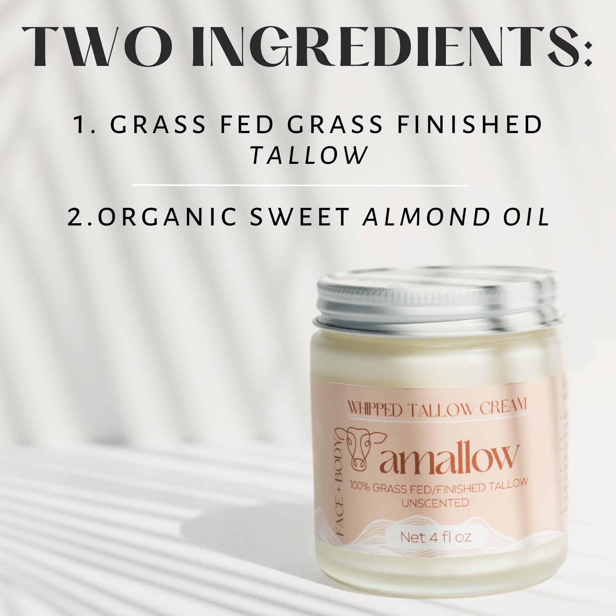 Amallow 100% Grass Fed Beef Tallow for Skin Care - Face + Body - Whipped Moisturizer for Sensitive Skin - Natural Lotion, 4 FL. oz. (Unscented) Amallow buy supplements canada