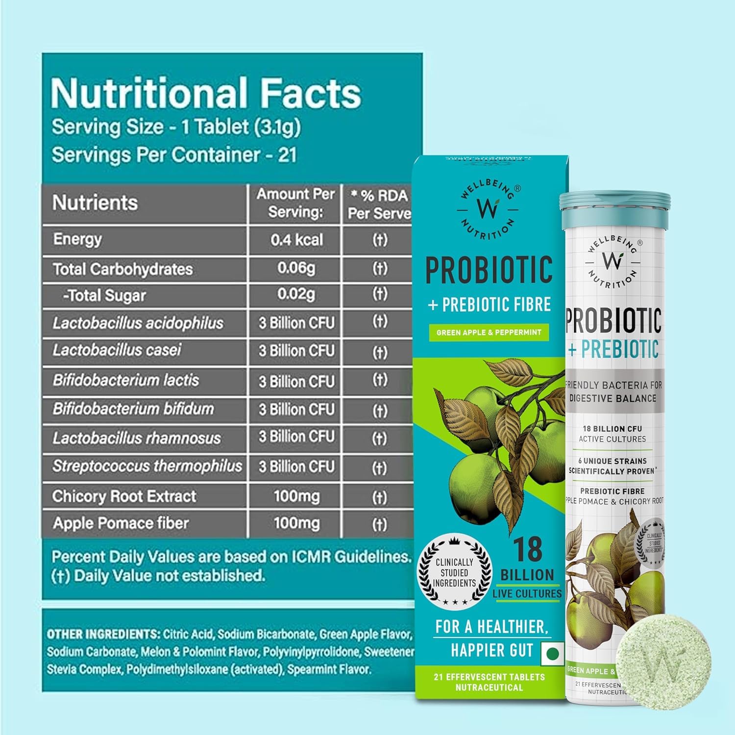 Wellbeing Nutrition Daily Probiotics + Prebiotics | Improve Metabolism, Acidity Relief, Digestion & Gut Health | 18 Billion CFU Organic Probiotics Supplement WELLBEING NUTRITION buy supplements canada
