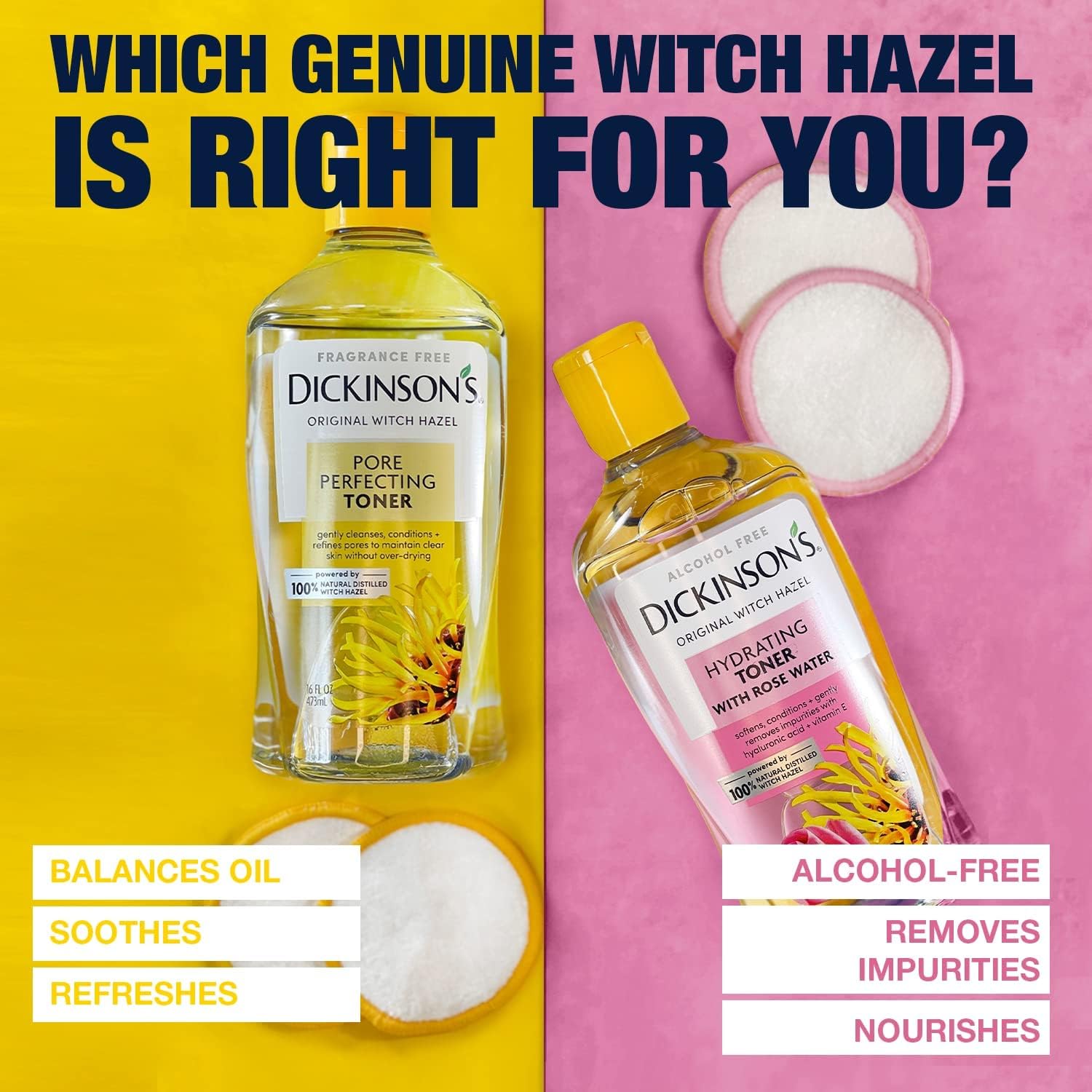 Dickinson's Enhanced Witch Hazel Hydrating Toner with Rosewater, Alcohol Free, 98% Natural Formula, 16 Fl Oz (Pack of 1) Dickinson's buy supplements canada