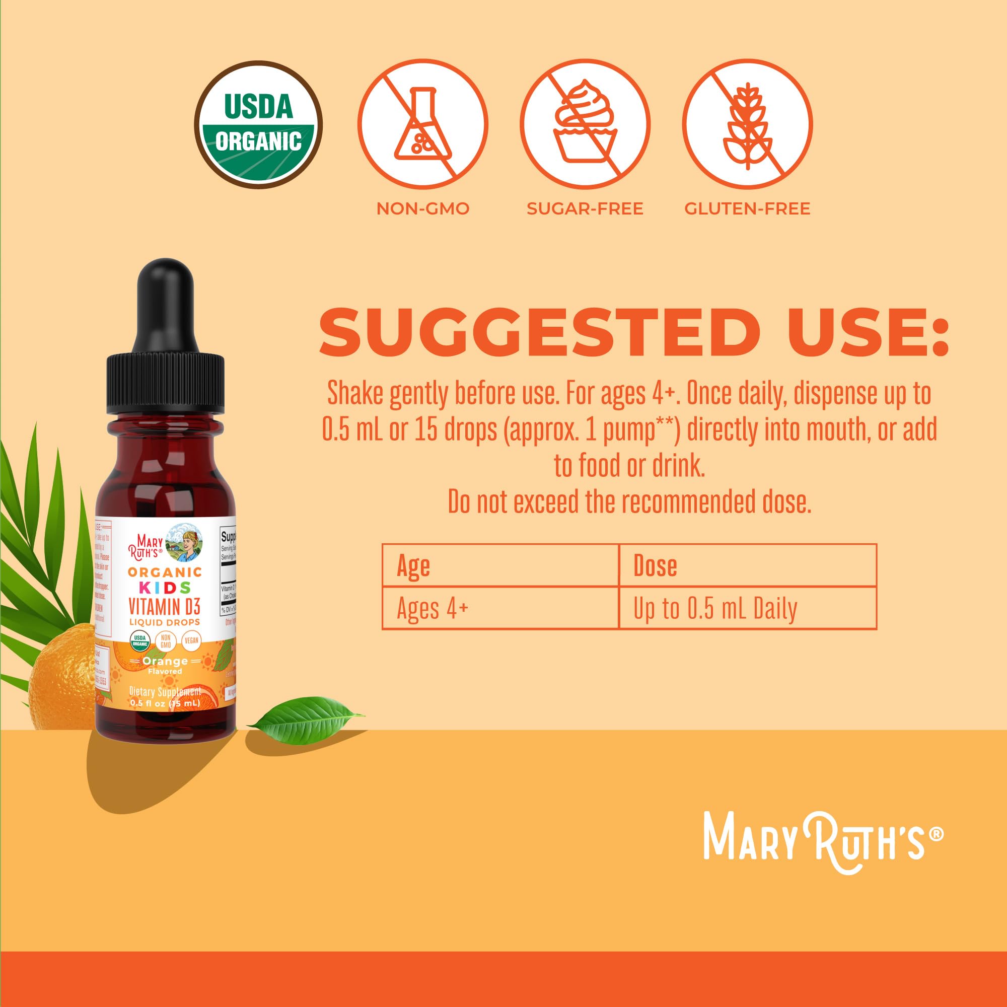 MaryRuth Organics USDA Organic Vitamin D3 Liquid Drops for Kids | 640 IU Vitamin D3 Per Serving | Kids Immune Support & Bone Health Supplement | Formulated for Ages 4-13 | 0.5oz | 30 Servings MARYRUTH'S buy supplements canada