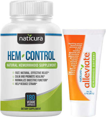 Naticura Bundle - Hem-Control Vegan Digestive Support Supplement (180 Count) and Alleviate Natural Hemorrhoid Relief Cream for Burning, Itching and Swelling (1.7 oz) Plus 2 Travel-Size Tubes Naticura buy supplements canada