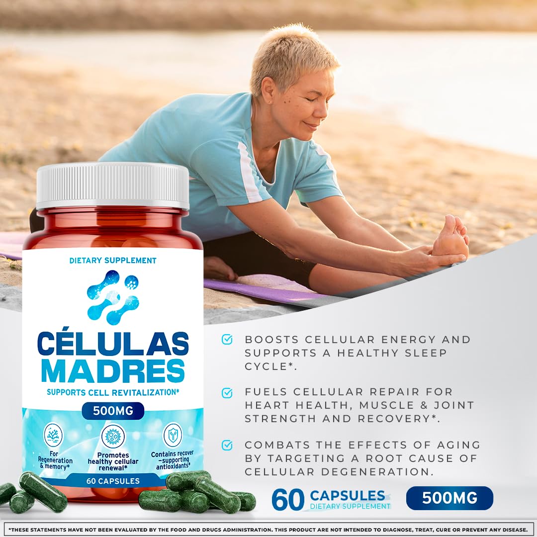 Stem Cell Supplements 500mg (60 Cap) Natural Anti-Aging & Longevity Support with Spirulina & Chlorella, Boost Cellular Renewal, Restore Youthful Energy, Reduce Joint Soreness – Celulas Madre AURA VITAMINS buy supplements canada