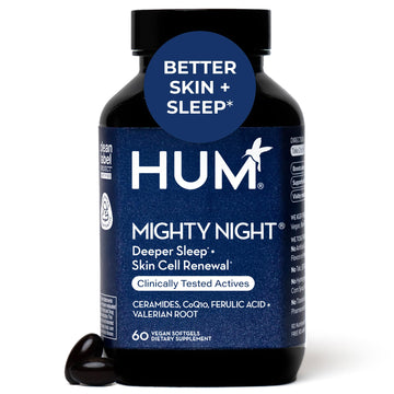 HUM Mighty Night Nighttime Sleep Supplement for Skin Care, CoQ10, Valerian Root & Ferulic Acid to Support Cell Turnover, Skin Vitamins for Women and Men, Overnight Beauty Vitamins, 60 Vegan Softgels HUM buy supplements canada