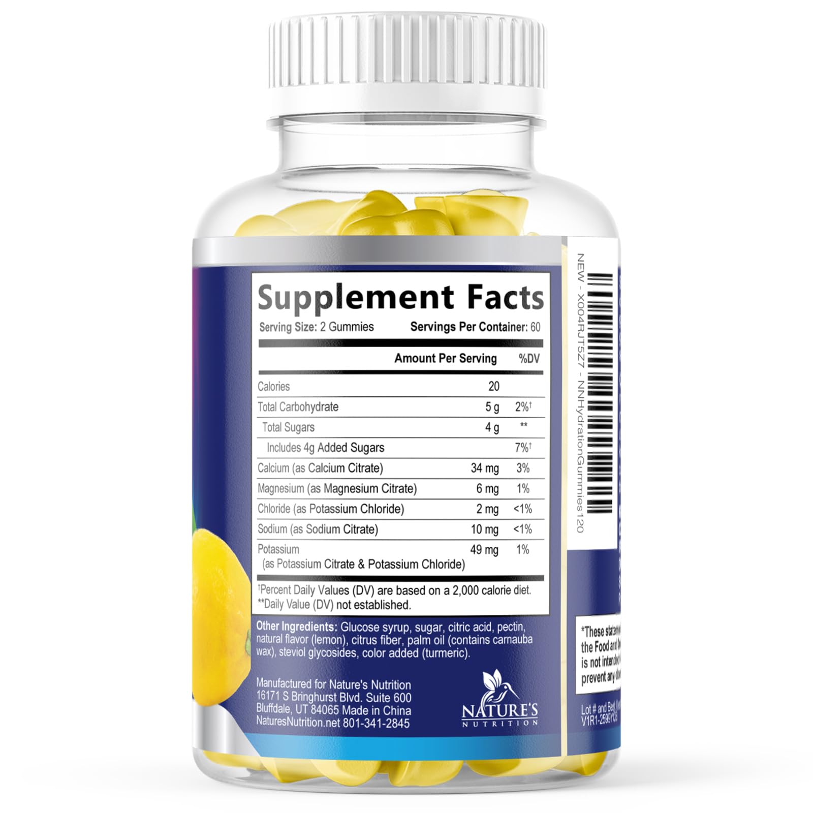 Hydration Electrolyte Gummies - Daily Liquid Replenisher Gummy - Electrolyte Multiplier with Minerals, Potassium & Real Salt - Vegan, Non-GMO - Tasty Lemon Flavor Hydration Electrolytes Nature's Nutrition buy supplements canada