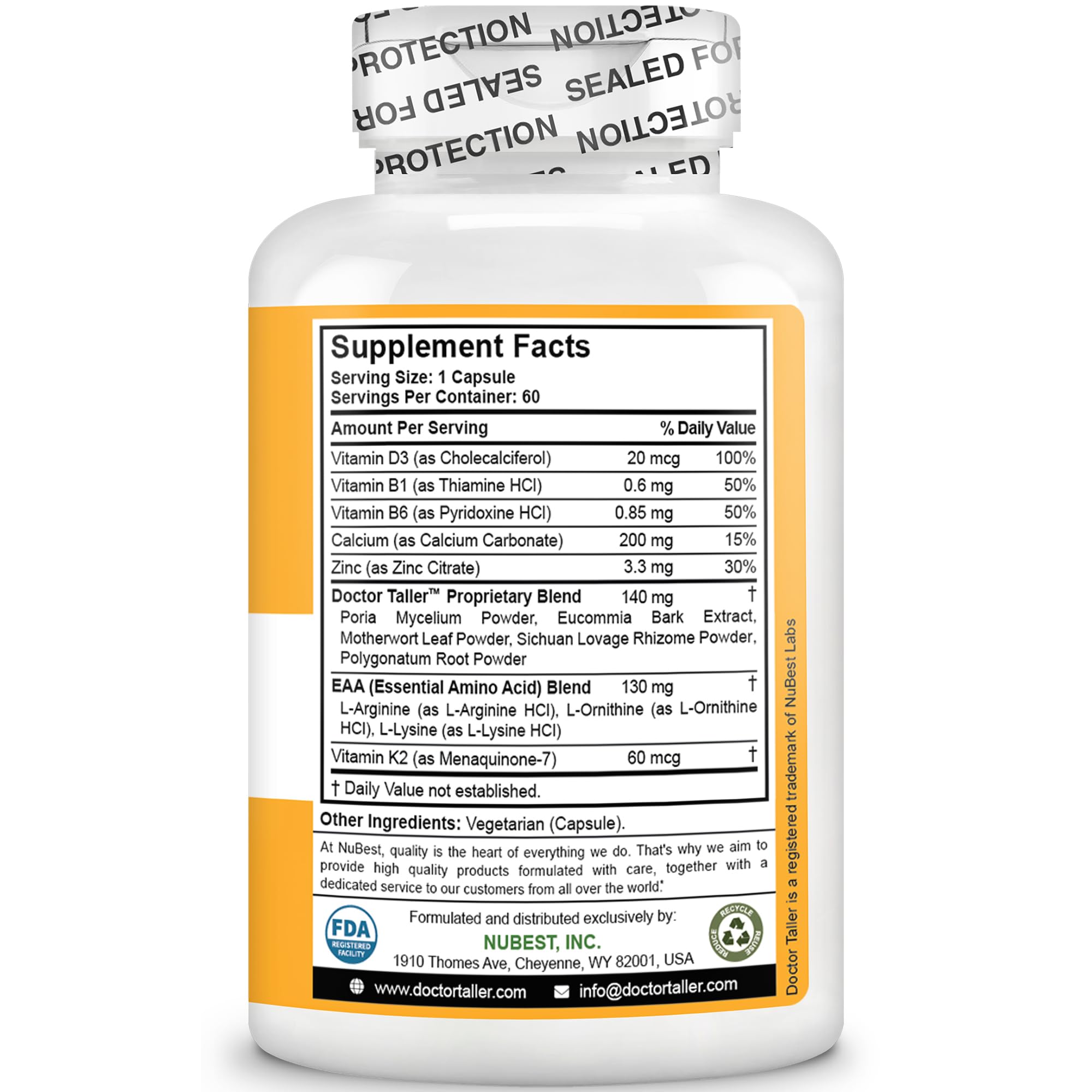 NuBest Doctor Taller - Bone Strength Supports, Enhance Immune System - Keto with Calcium, Vitamin D3, Vitamin K2, Amino Acids & Herbs for Children (8+) - 60 Vegan Capsules | 1 Month Supply NuBest buy supplements canada