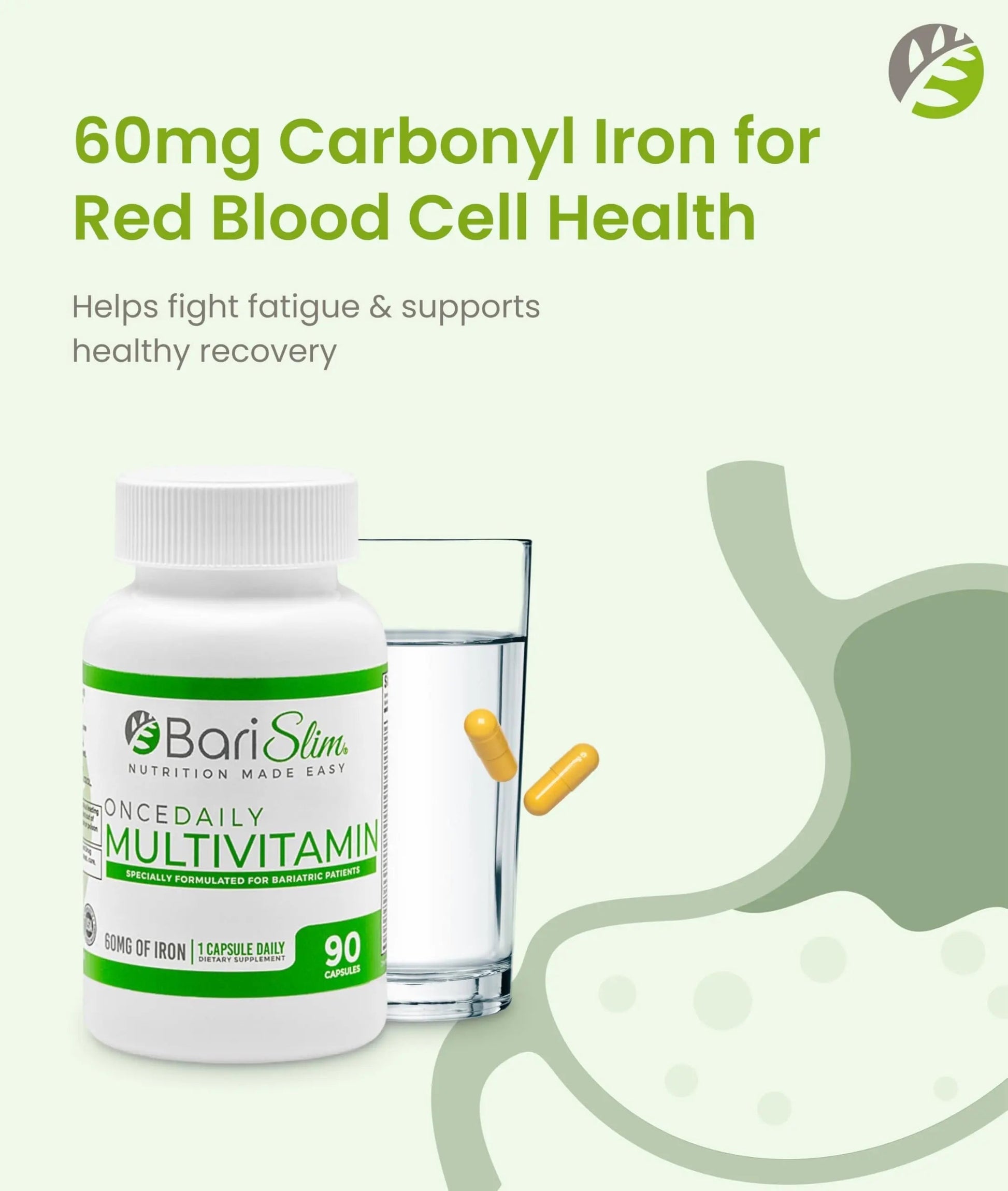 BariSlim Once Daily Bariatric Multivitamin Capsule - 60mg of Iron - Bariatric Vitamin & Supplement for Post WLS Surgery Including Gastric Bypass BariSlim buy supplements canada