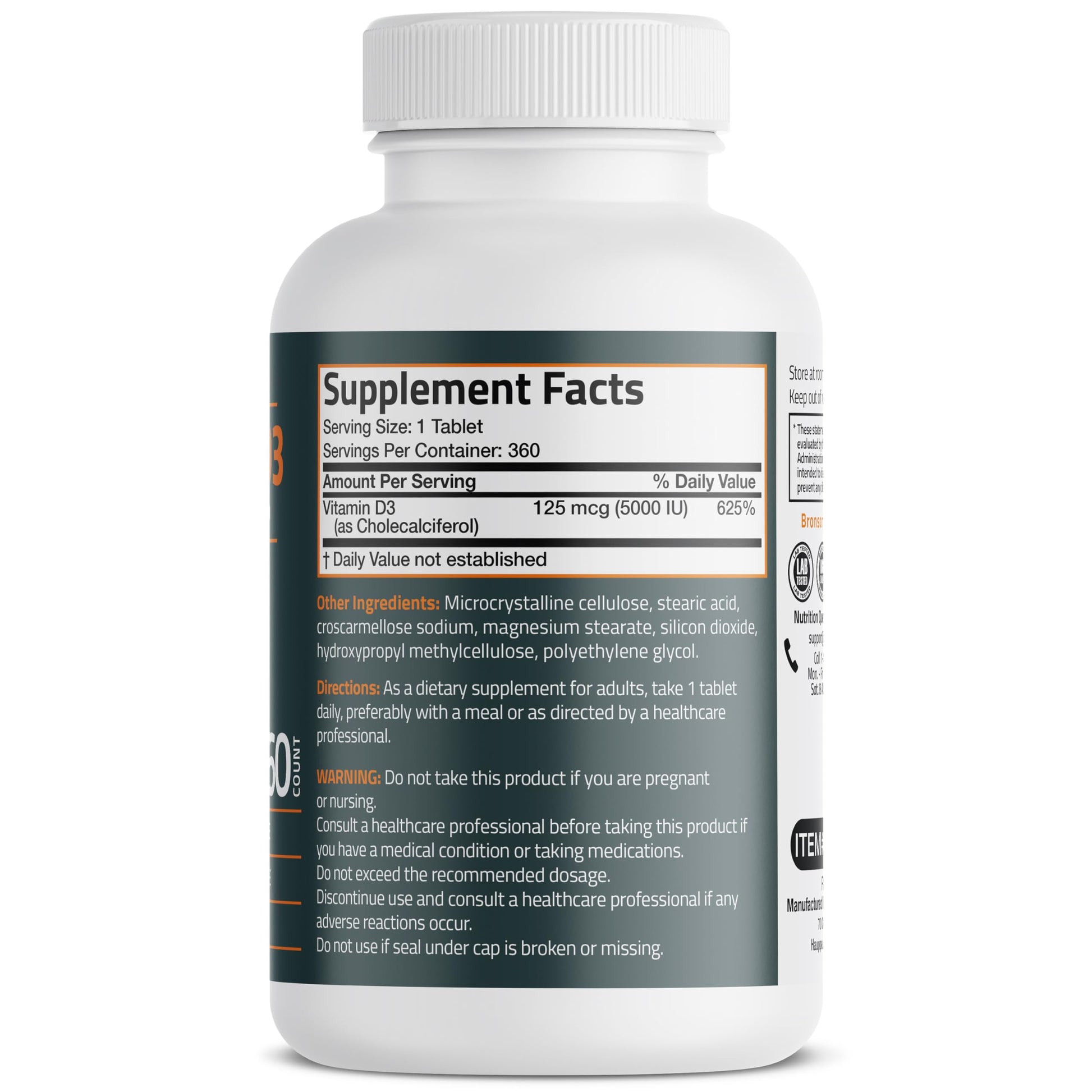 Bronson Vitamin D3 5000iu (125mcg) Healthy Muscle Function and Immune Support, Non-GMO, 360 Tablets Bronson buy supplements canada