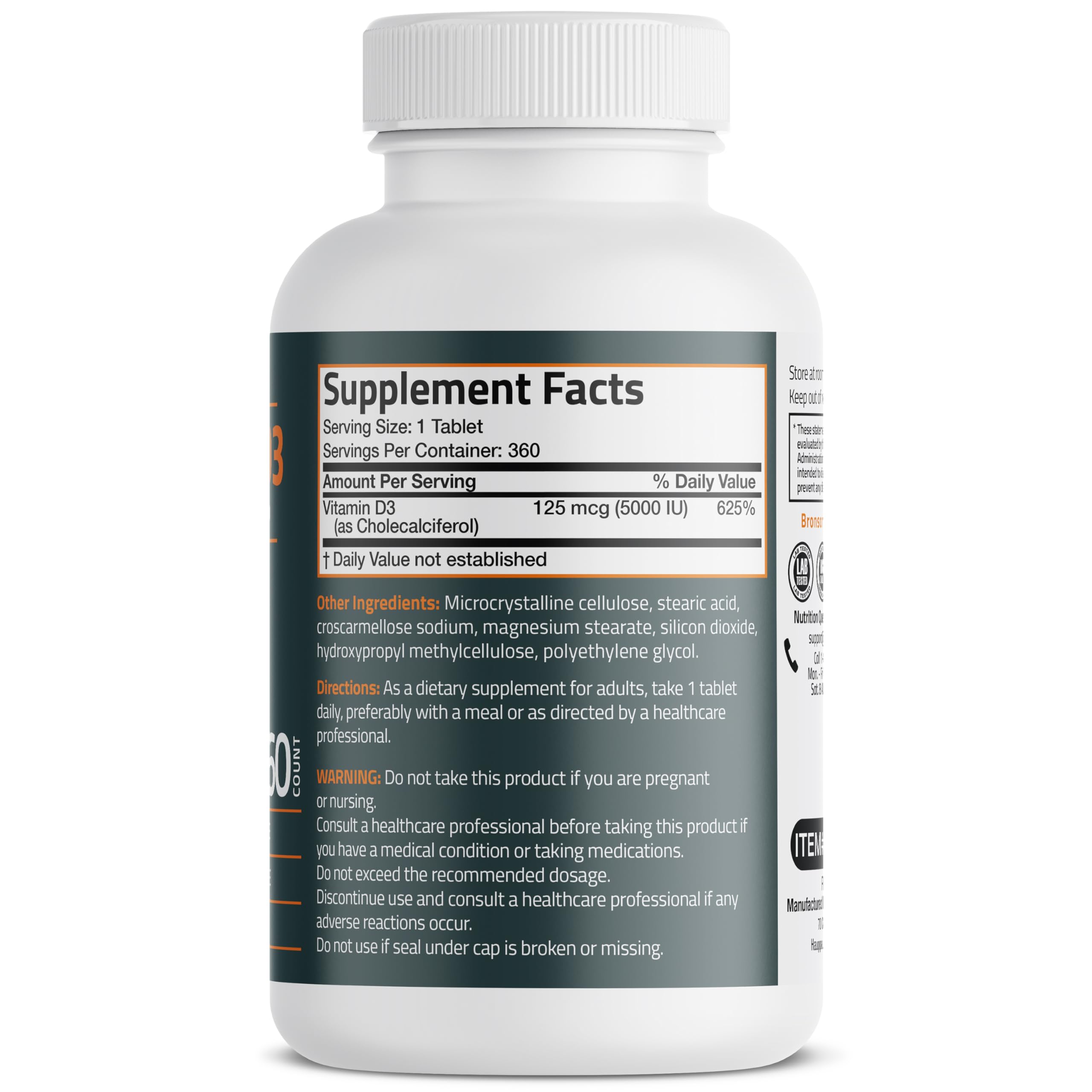Bronson Vitamin D3 5000iu (125mcg) Healthy Muscle Function and Immune Support, Non-GMO, 360 Tablets Bronson buy supplements canada