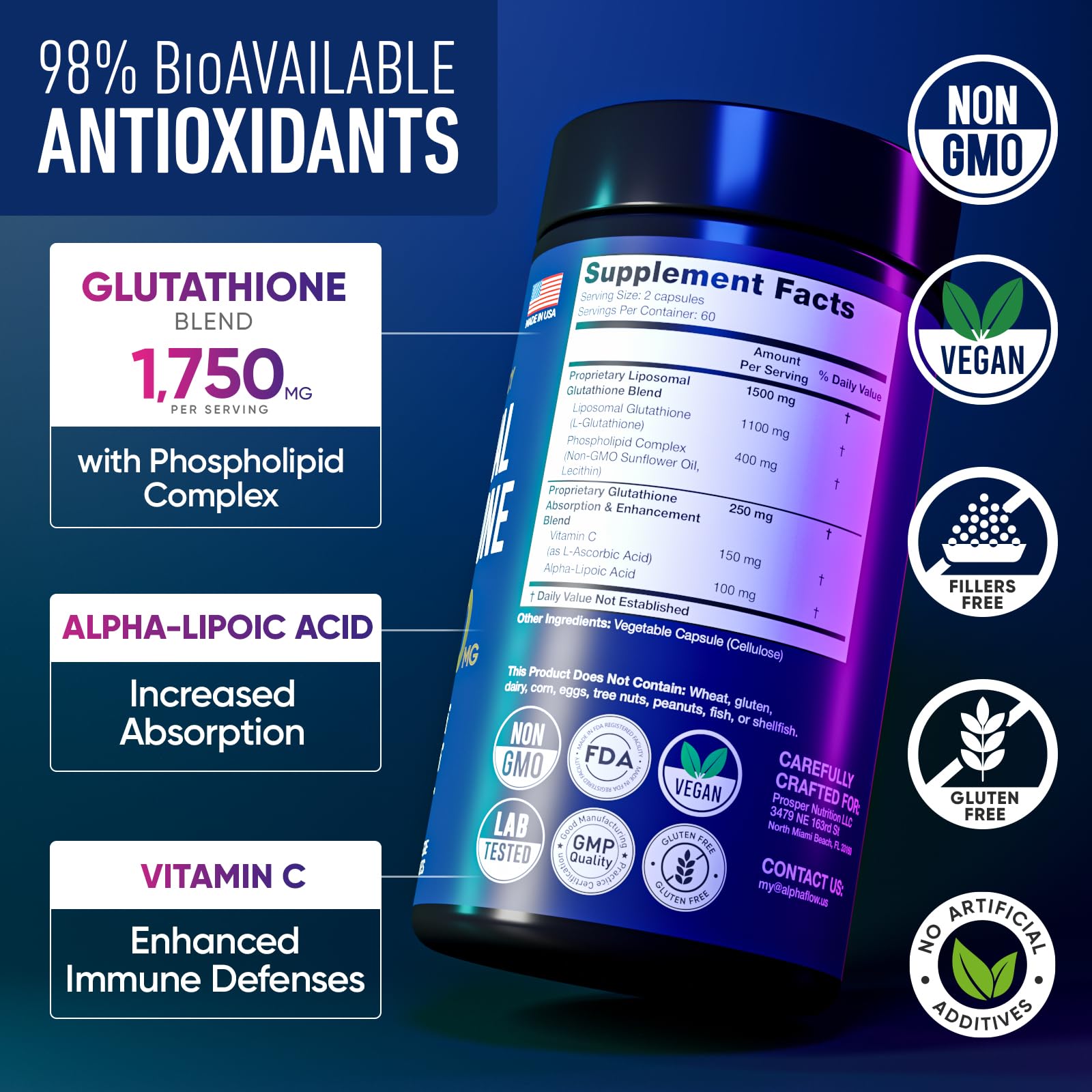 Alpha Flow (2 Pack) Liposomal Glutathione 1100mg – High Absorption Glutathione Supplement with Vitamin C, ALA & Phospholipid Complex – Liver Function, Skin & Immune Support – 240 Vegan Capsules Alpha Flow buy supplements canada